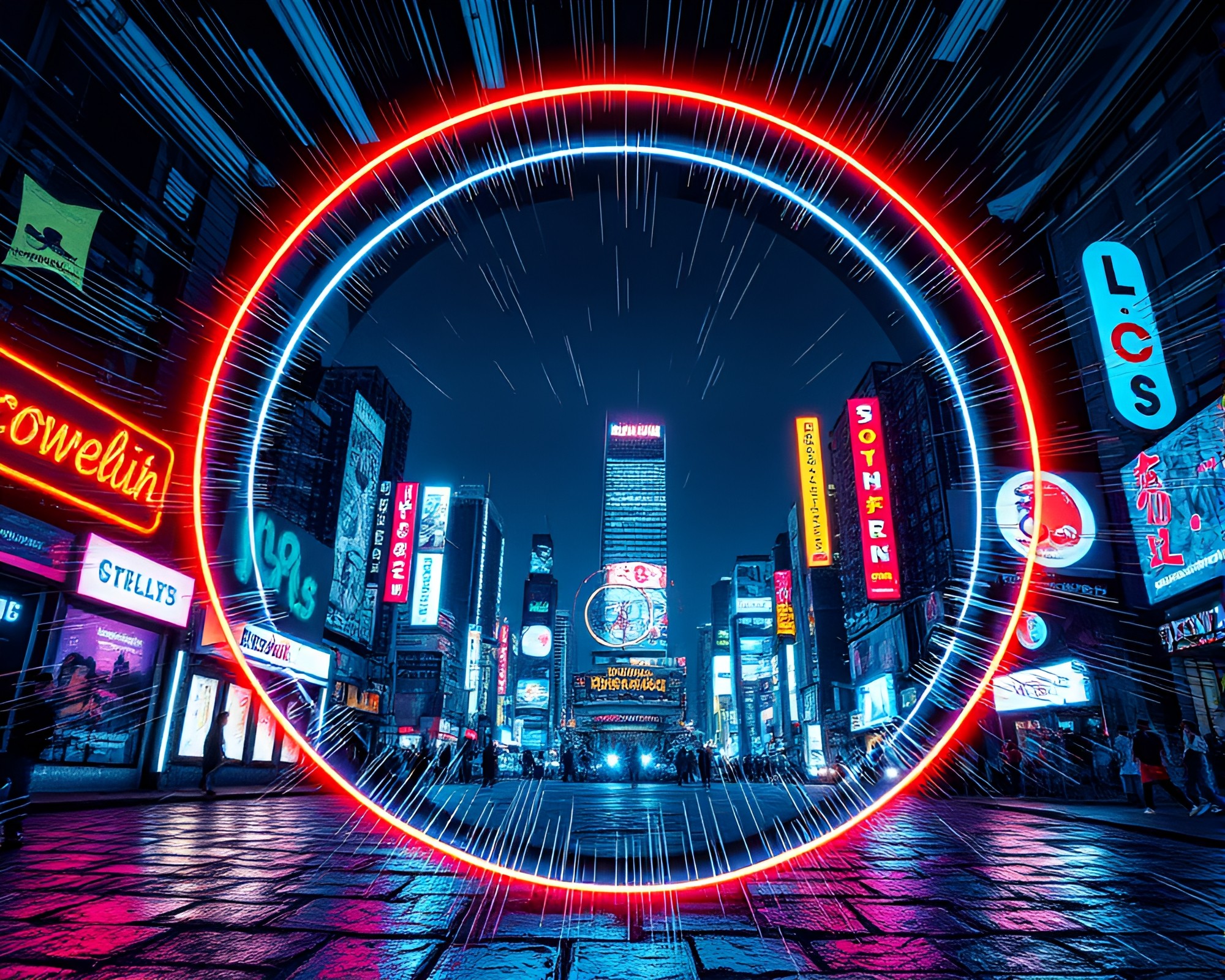 Neon Graffiti Stone Circle in Comic Book Glass Distortion – free AI stock image