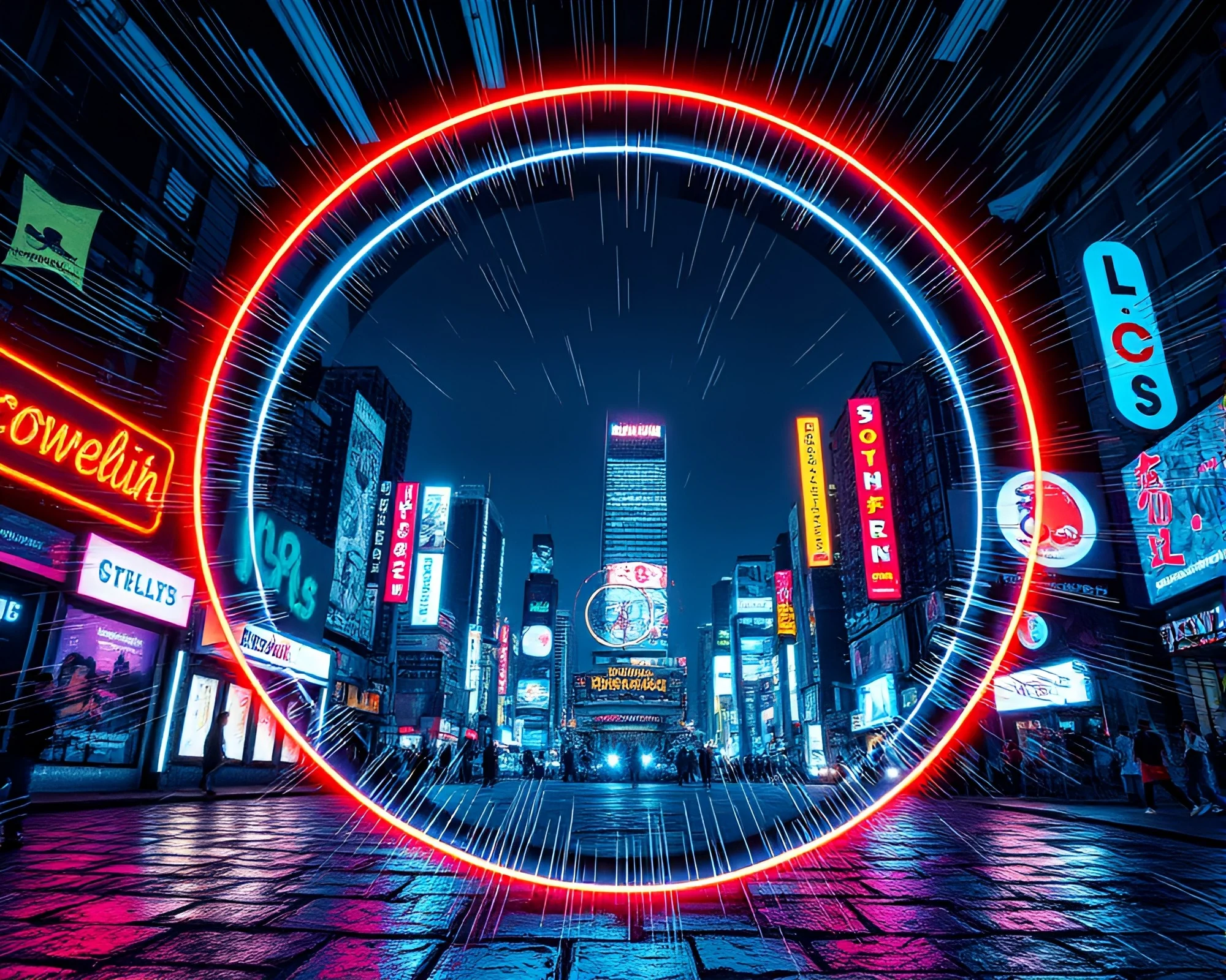 Neon Graffiti Stone Circle in Comic Book Glass Distortion