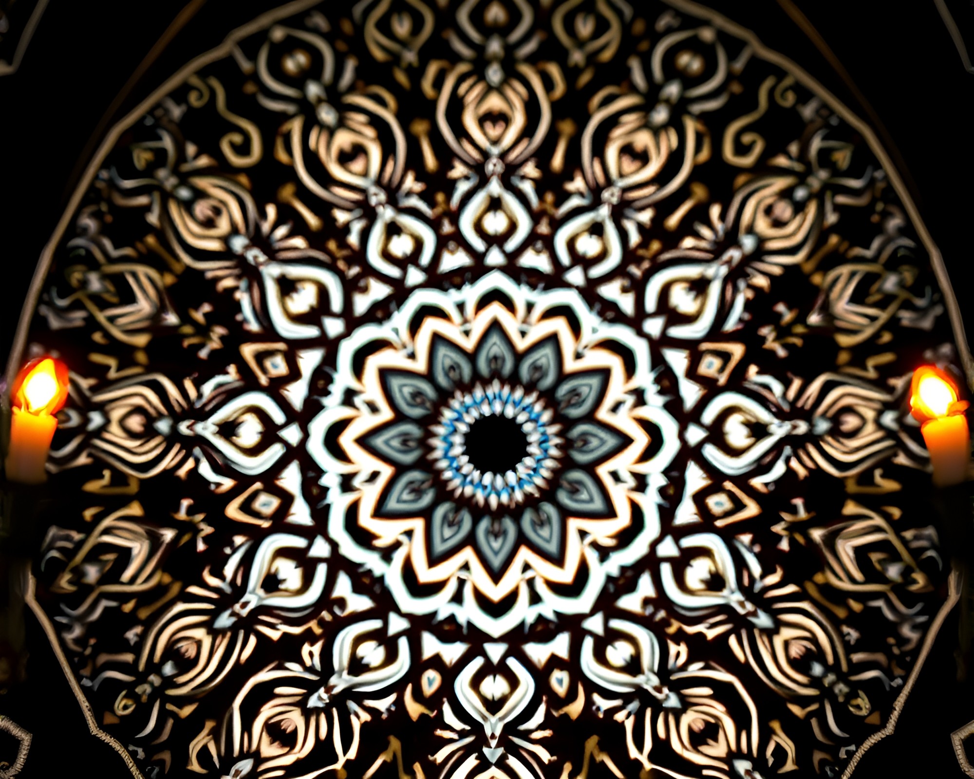 Intricate Mandala Design Illuminated by Church Candlelight – free AI stock image