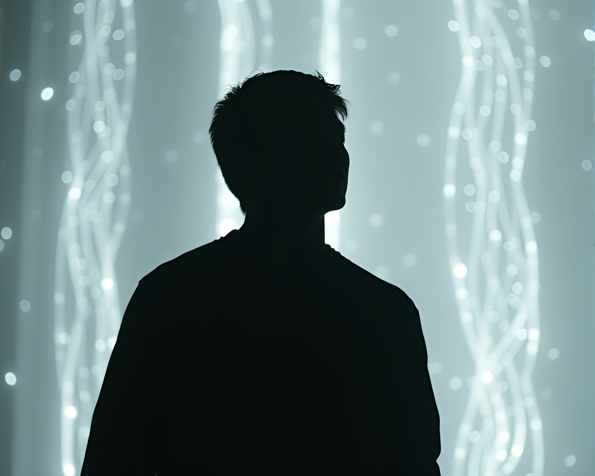 Ethereal Synthwave Glow: Ivory Silhouette Particles – free AI stock image
