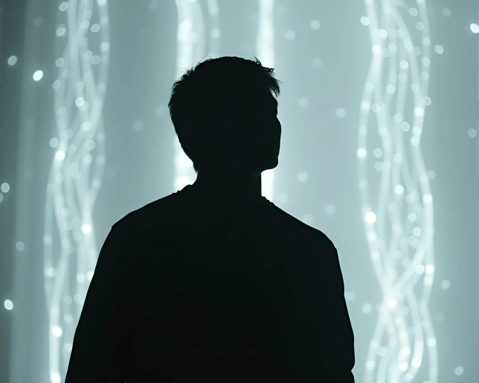 Ethereal Synthwave Glow: Ivory Silhouette Particles