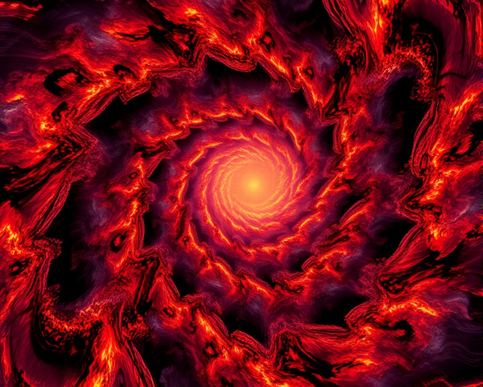 Red-hot spiral fractal glowing with volcanic intensity