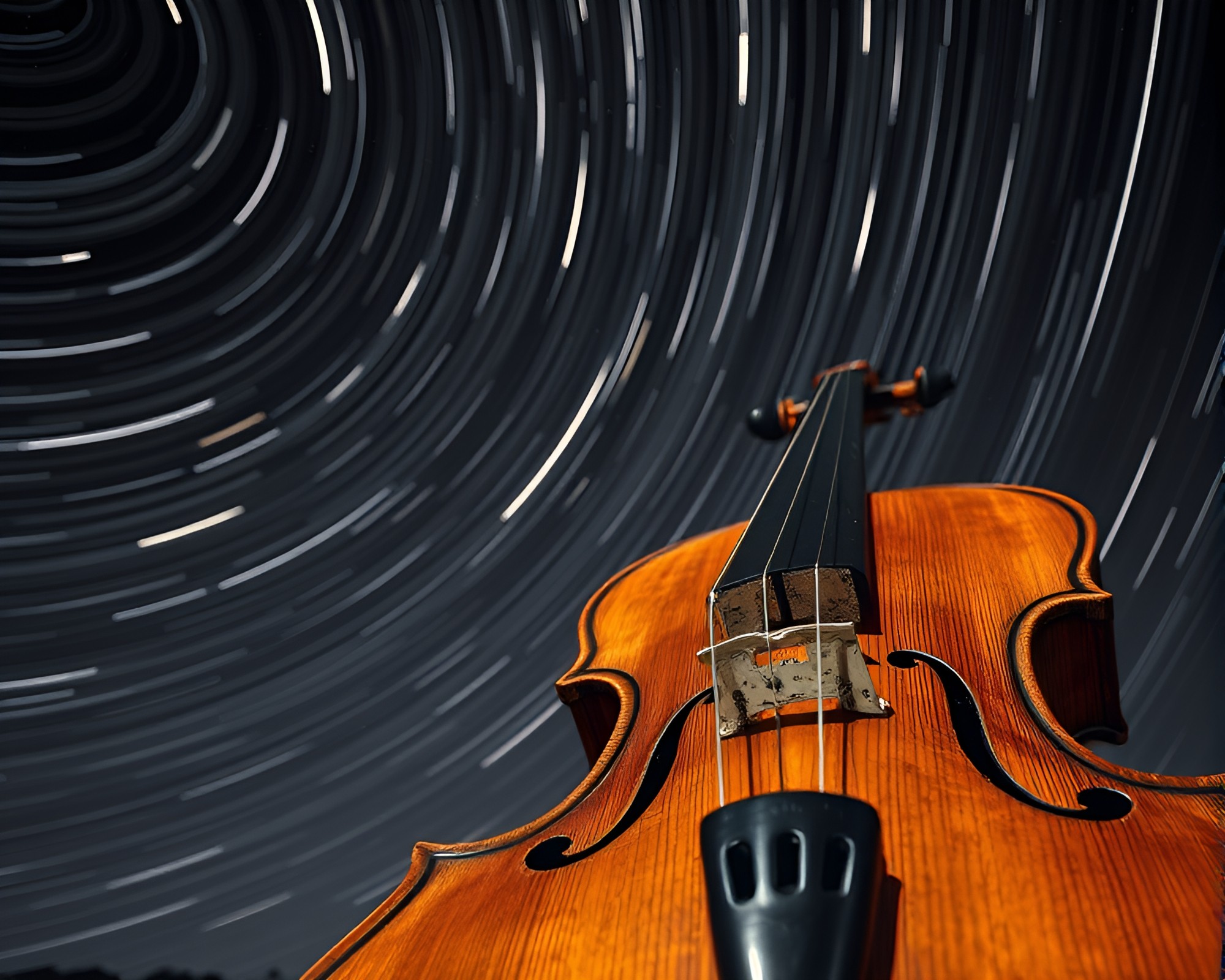 Ethereal Violin: Star Trails and Infrared Glow – free AI stock image