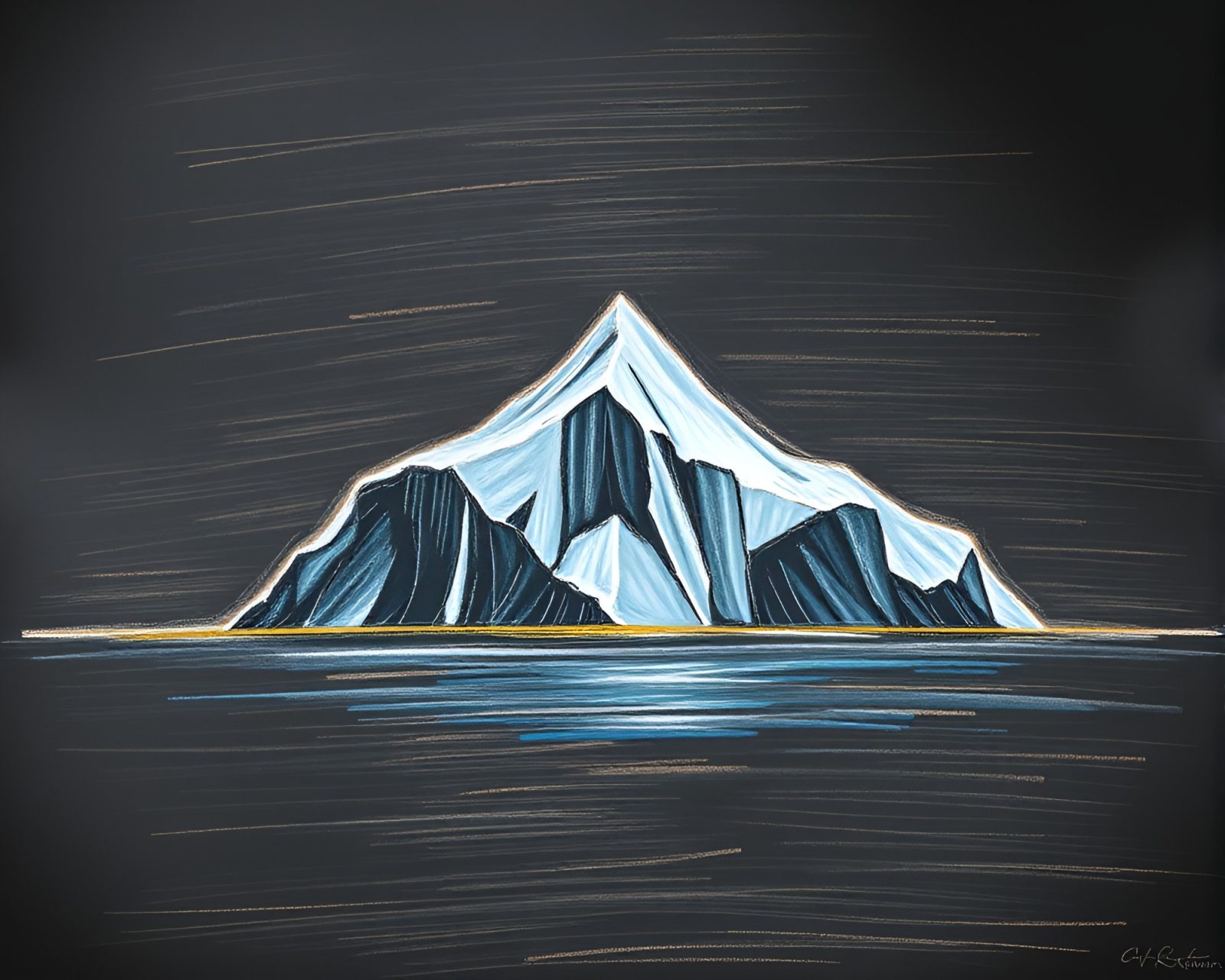 Bronzed Arctic iceberg streaked with motion blur on chalkboard