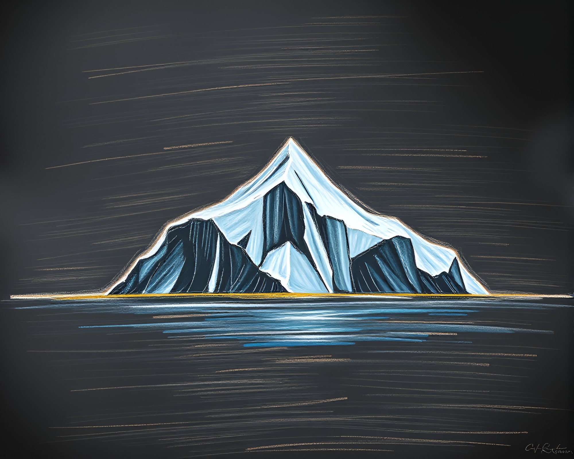 Arctic Iceberg in Motion: Chalkboard Drawing with Bronze Sheen – free AI stock image