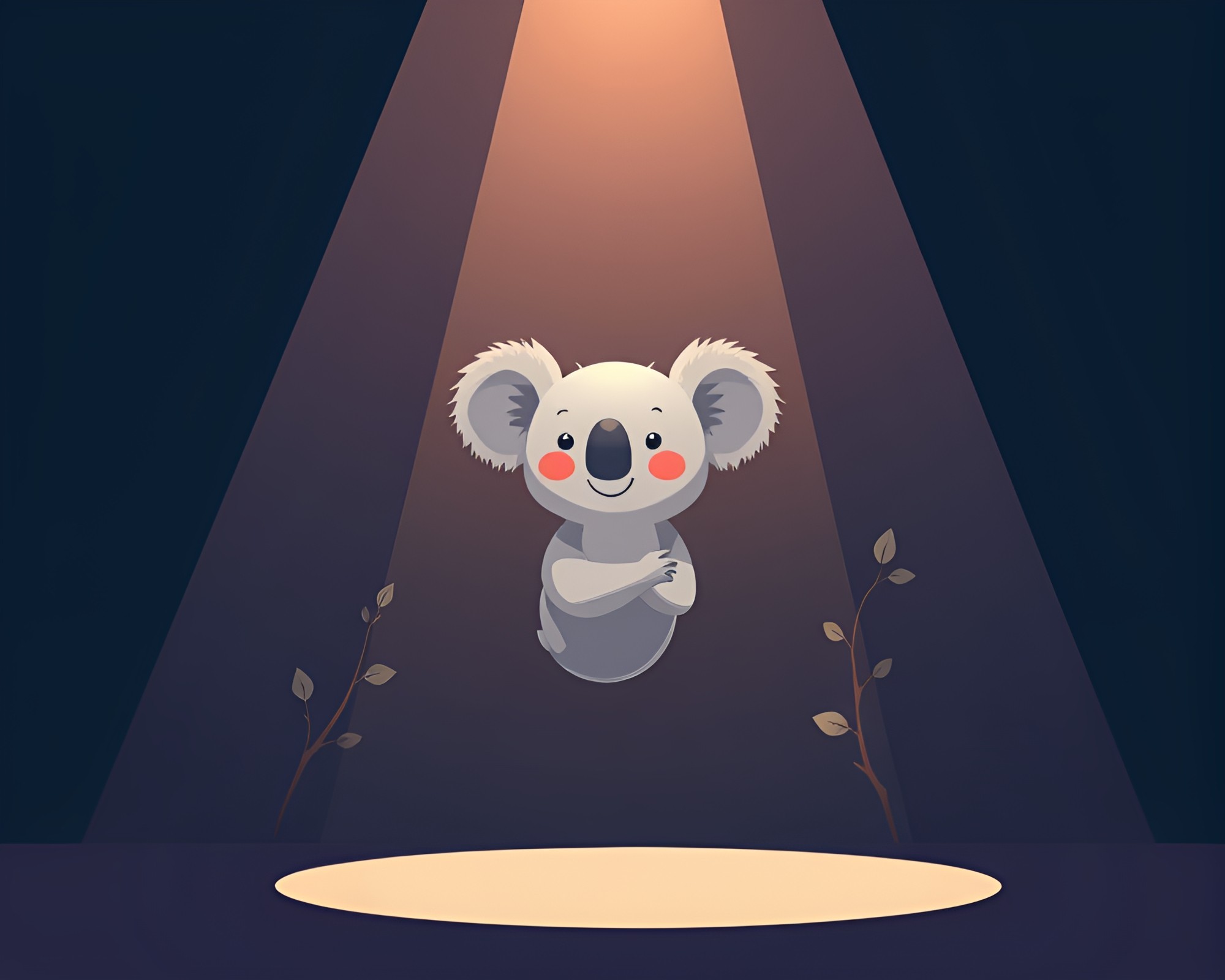 Magical Koala Under Stage Spotlight Children’s Illustration – free AI stock image