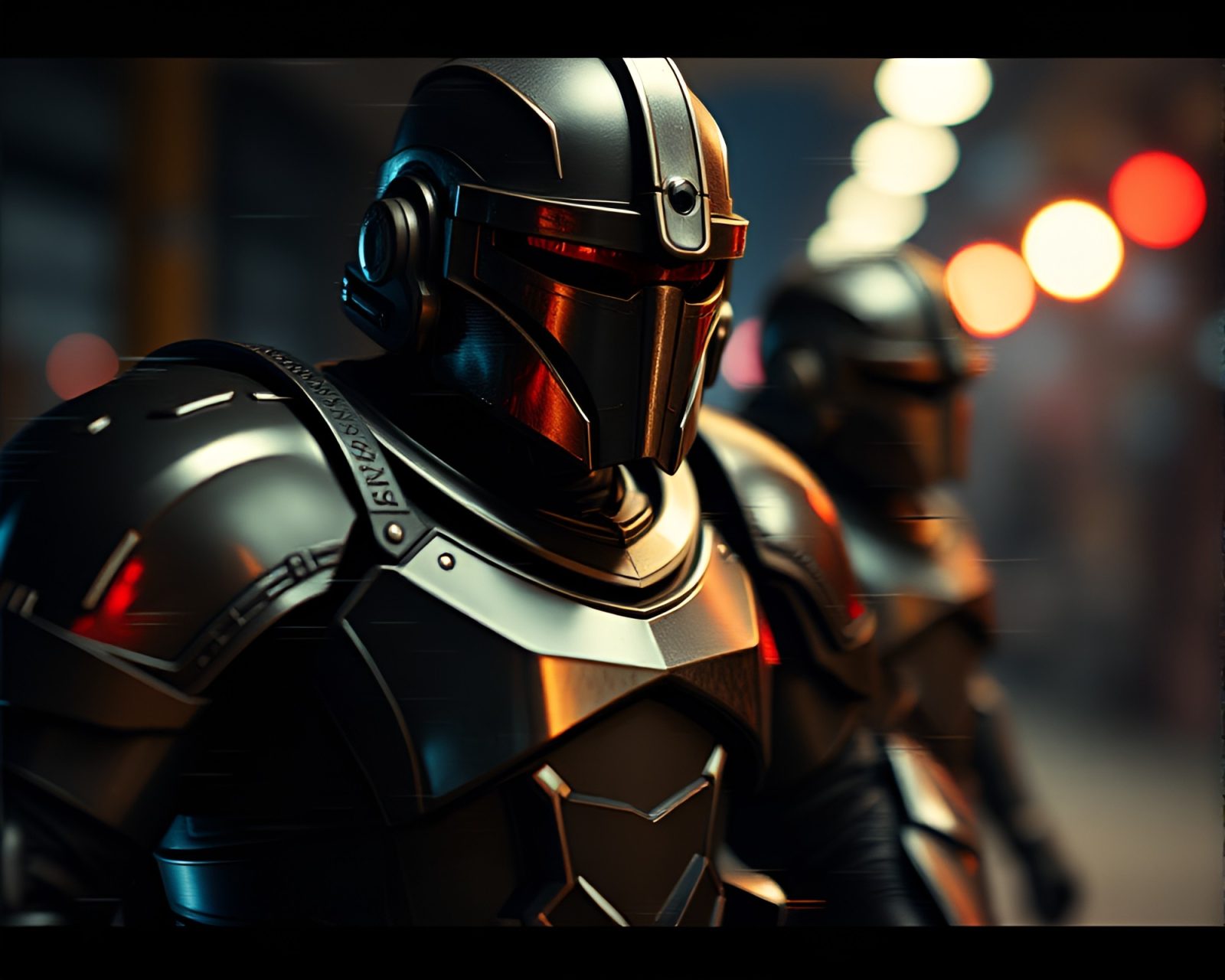 Soft focused background with glitched armor illustration