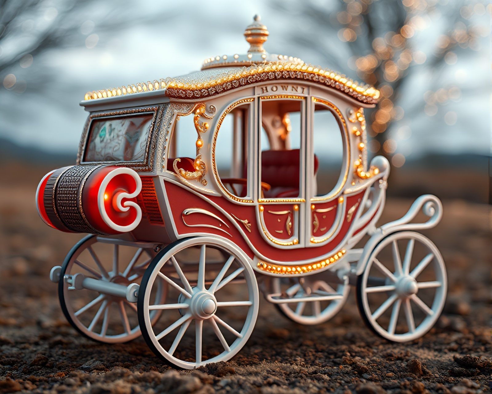 Enchanting chariot enveloped in warm off-white glow