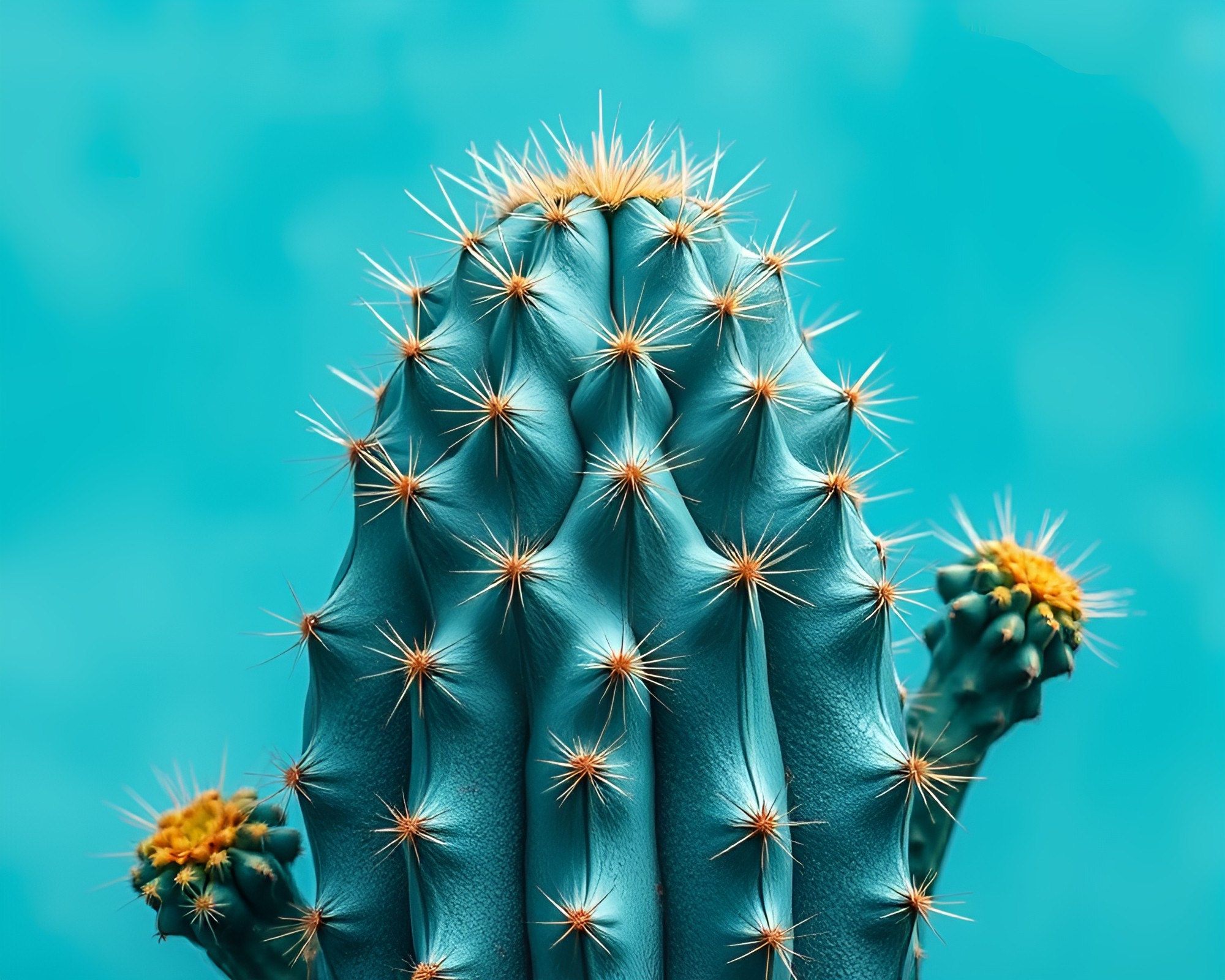Desert Cactus Depth-Layering in Steel-Blue Artwork – free AI stock image