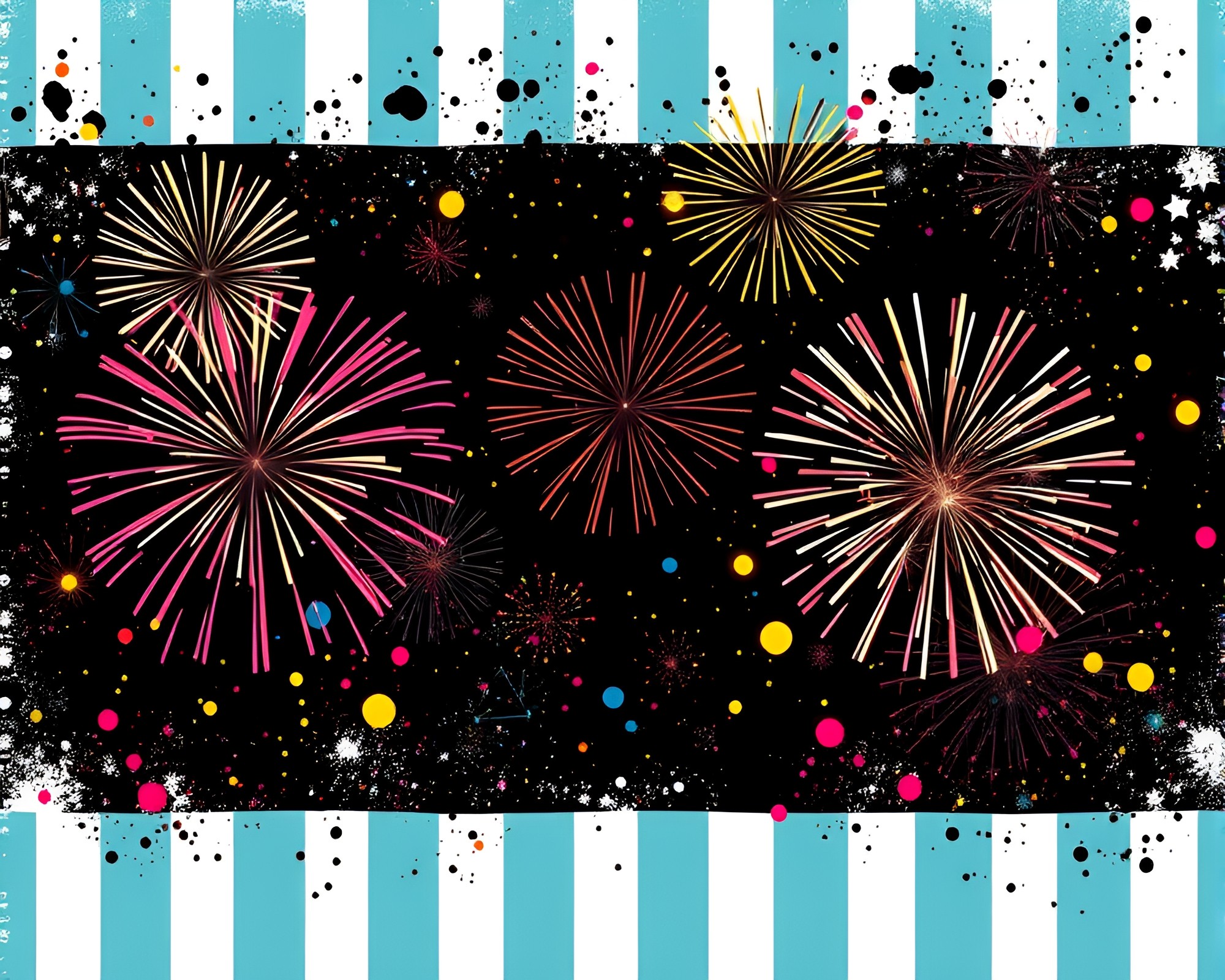 Baguette Festivity: Striped Splatter Art Fireworks – free AI stock image