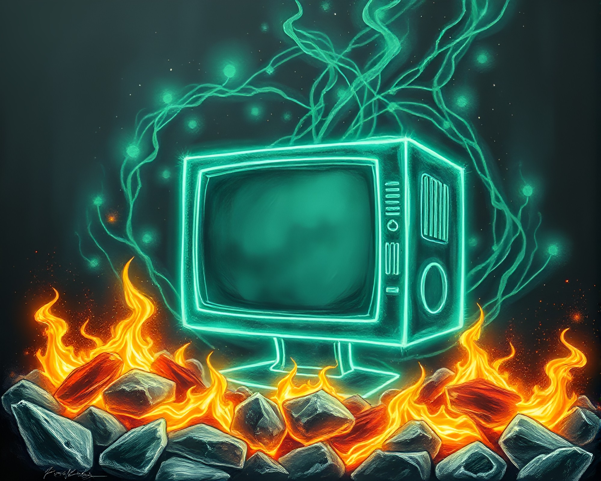 Quantum Embers: Mint Green Chalkboard Drawing – free AI stock image