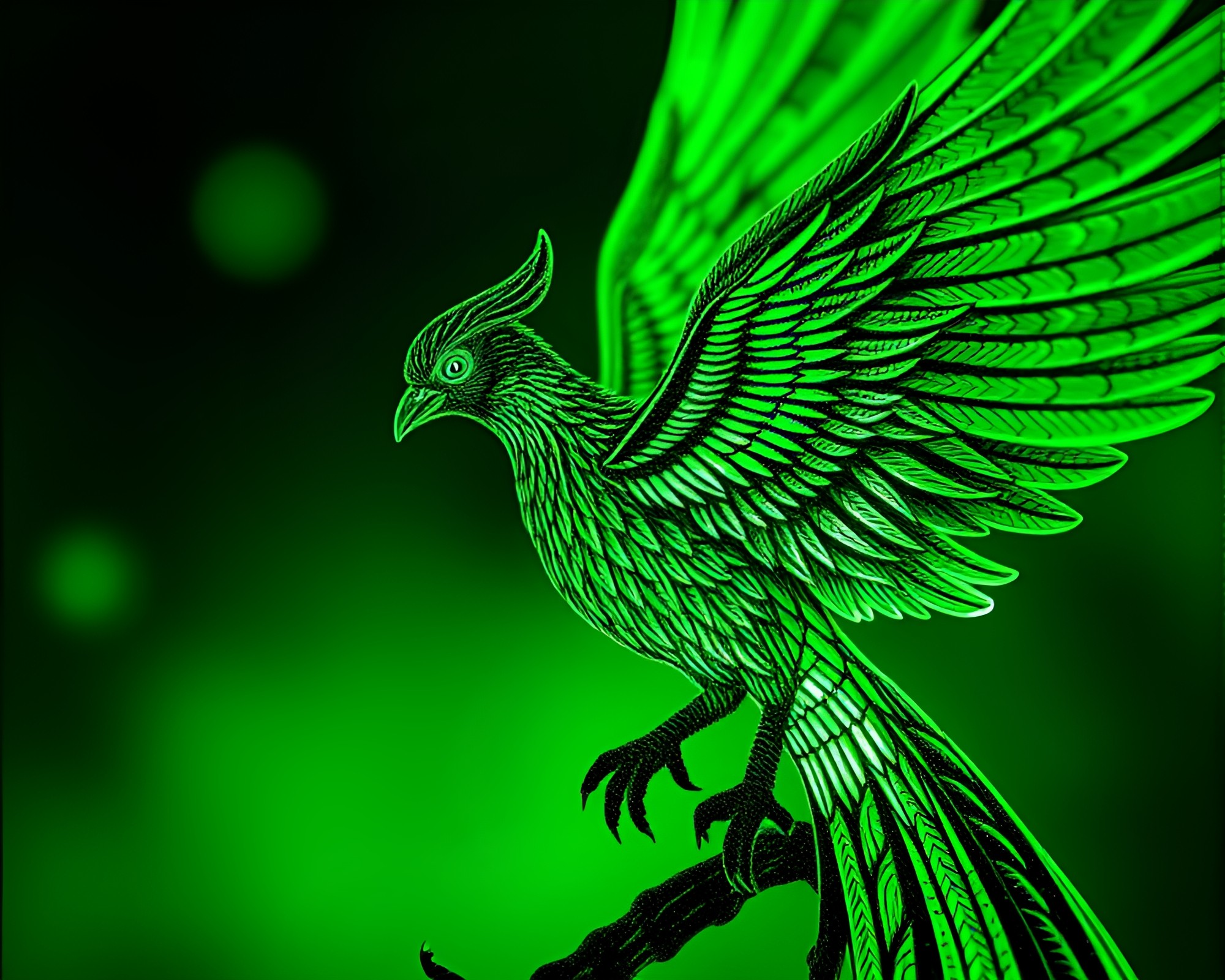 Majestic Phoenix Engraved in Emerald Green Detail – free AI stock image