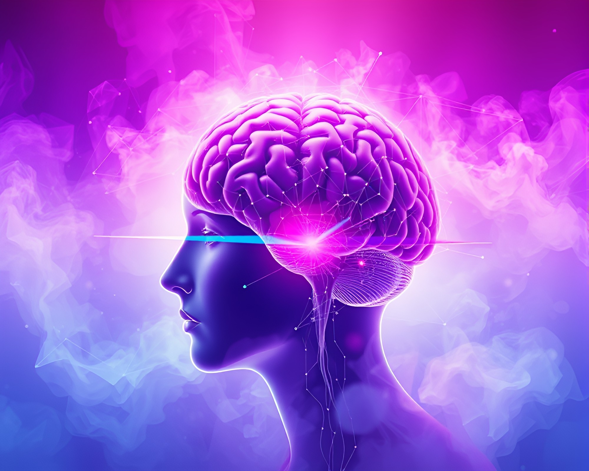 Prismatic AI Brain Illuminated in Smoky Line Art – free AI stock image