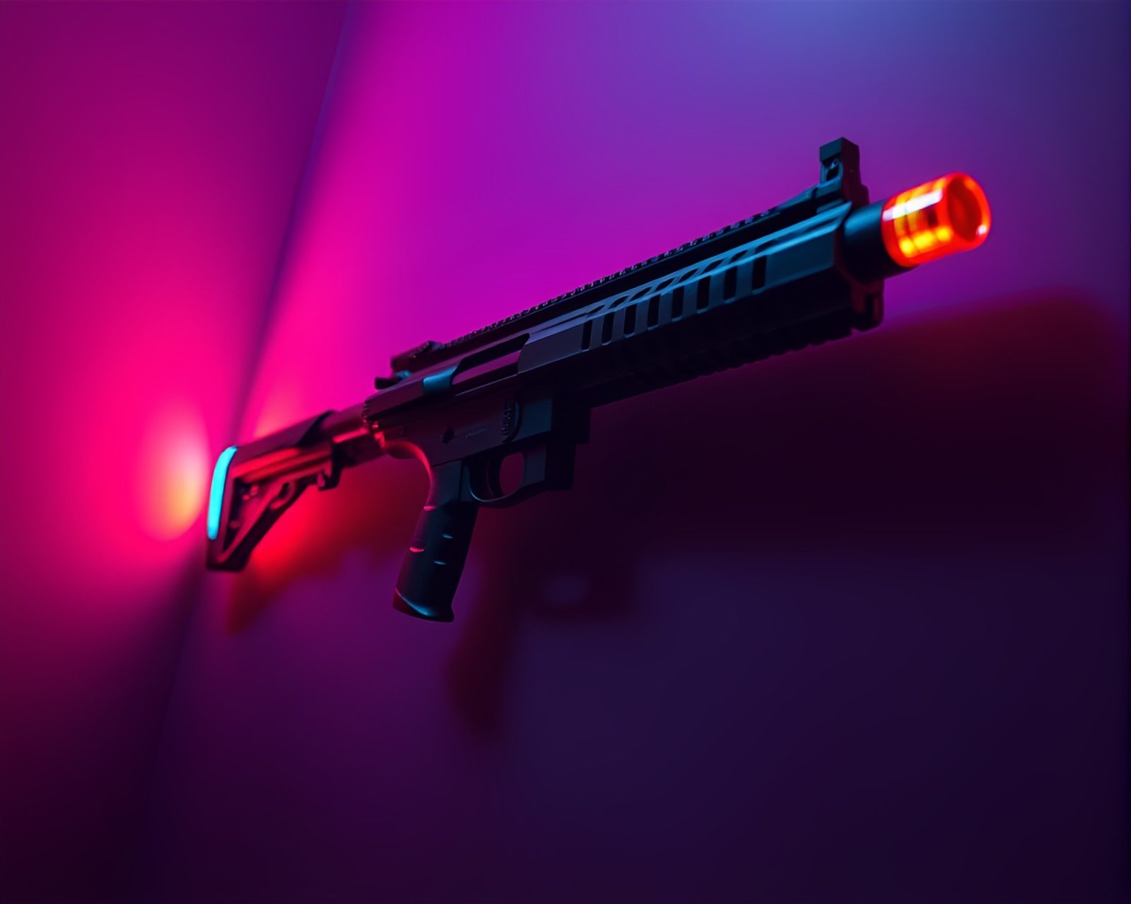 Retro-style plasma rifle in dynamic lighting and shadow