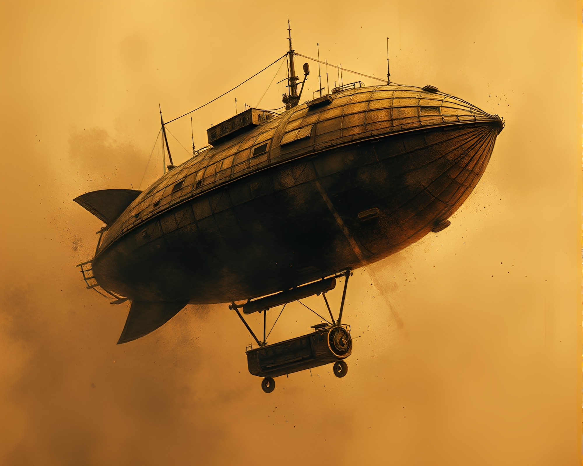 Steampunk Airship Over Dusty HDR Landscape – free AI stock image