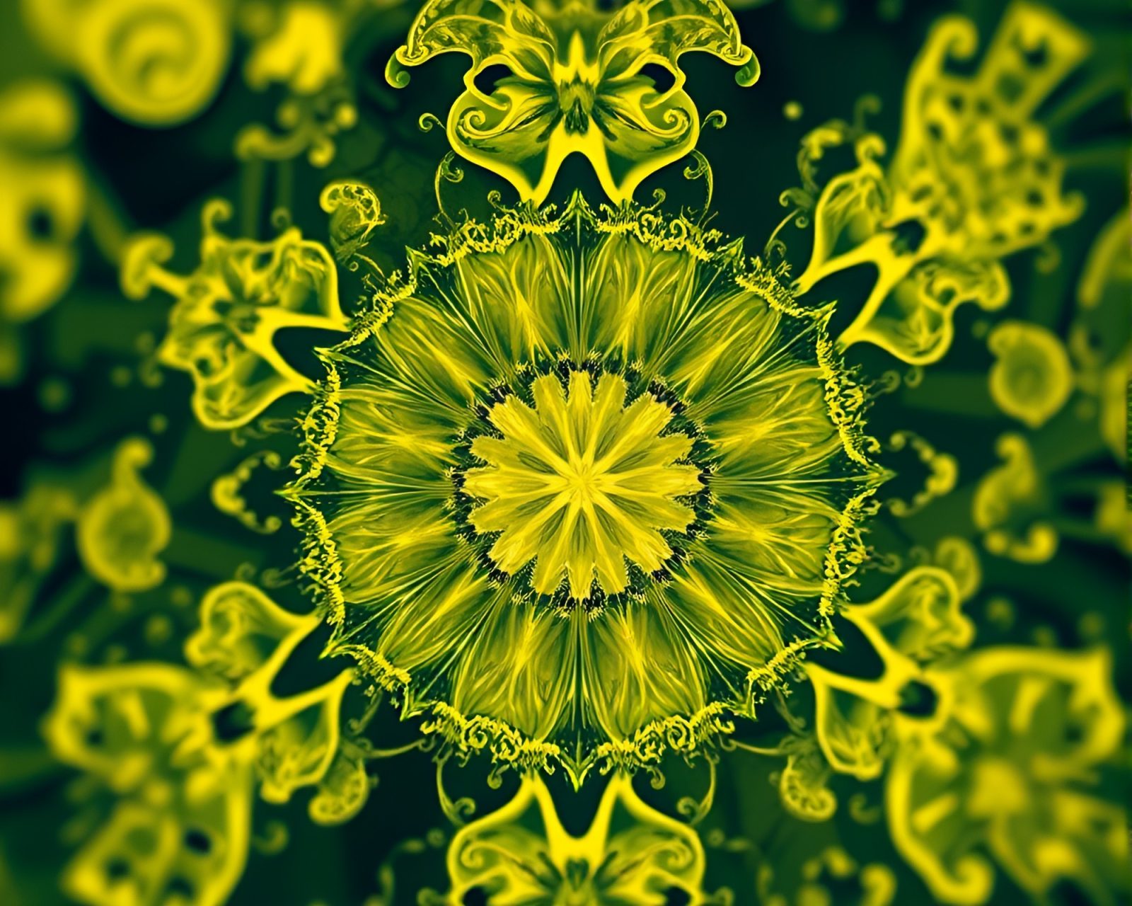 Vintage sextant with intricate lemon yellow fractals in selective color
