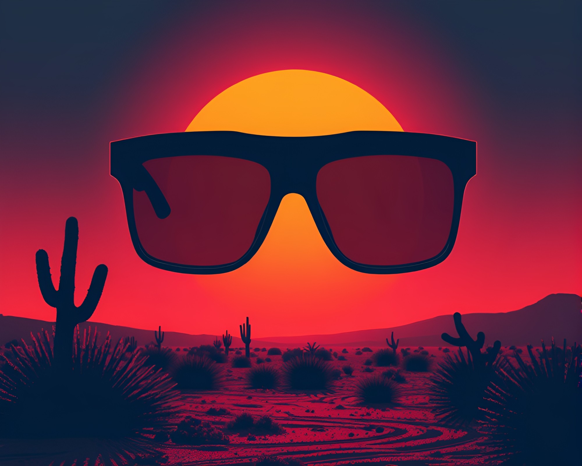 Futuristic AR Technology in Desert Sunset with Crosshatch Shading – free AI stock image