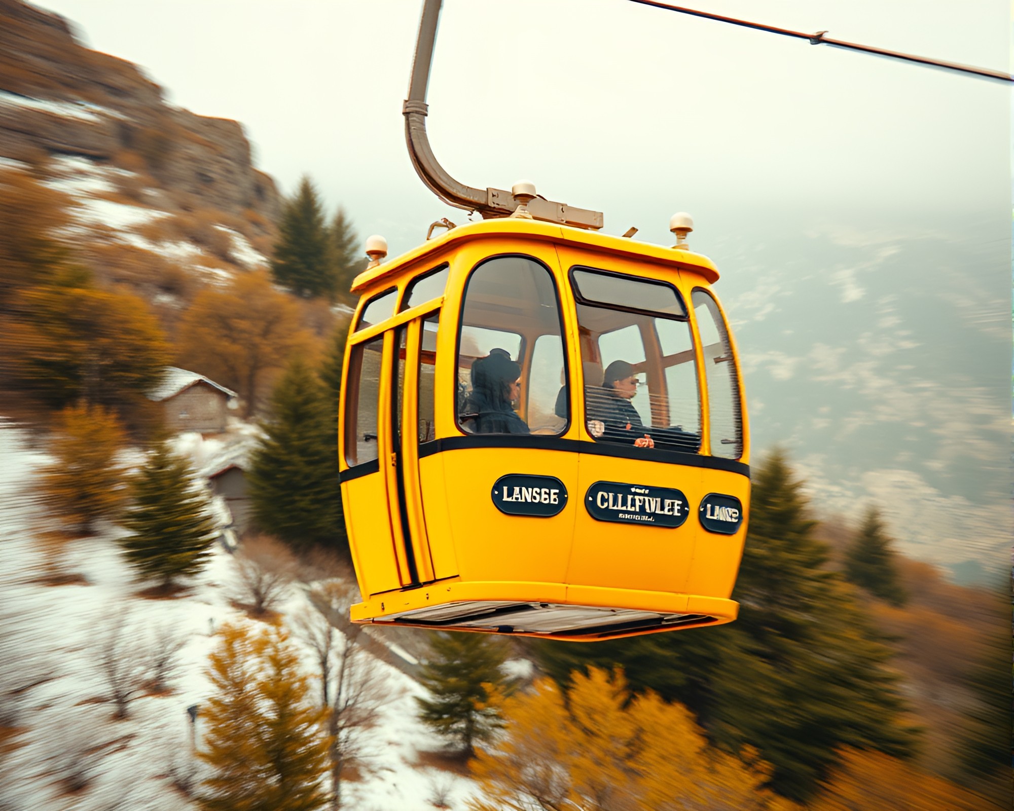 Gondola Lift Lens Distortion Mustard Collage Art – free AI stock image