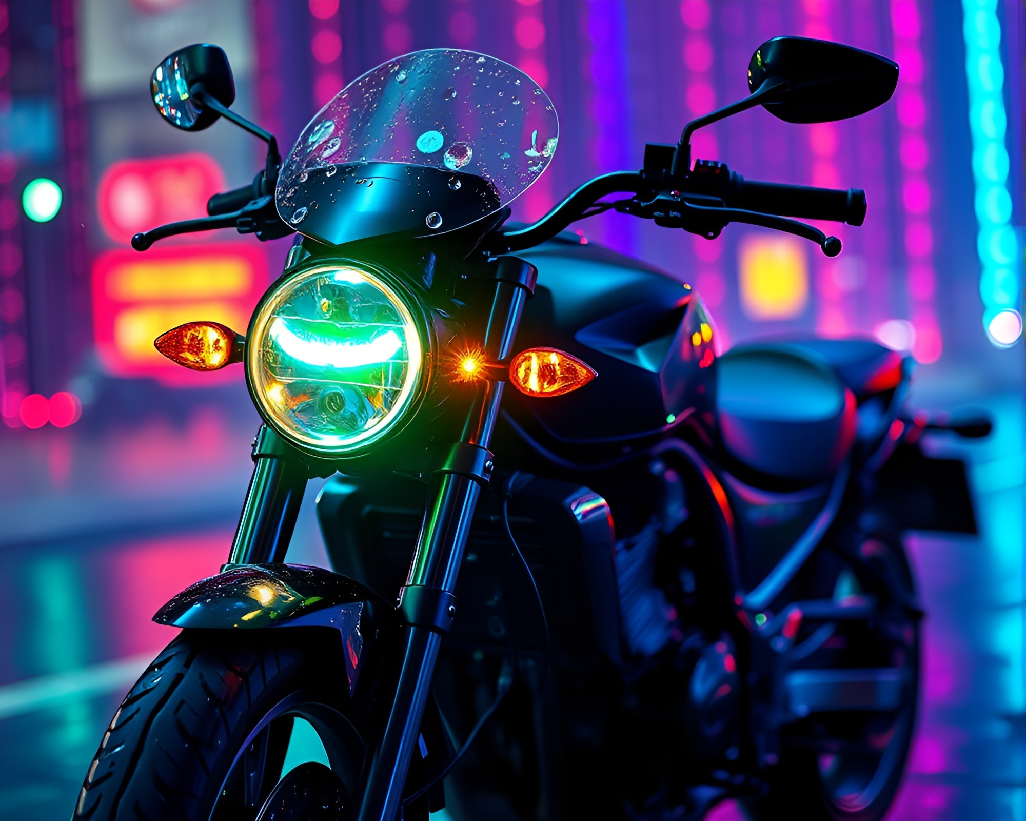 Neon Motorcycle Roars Through Thermal Imaging City – free AI stock image