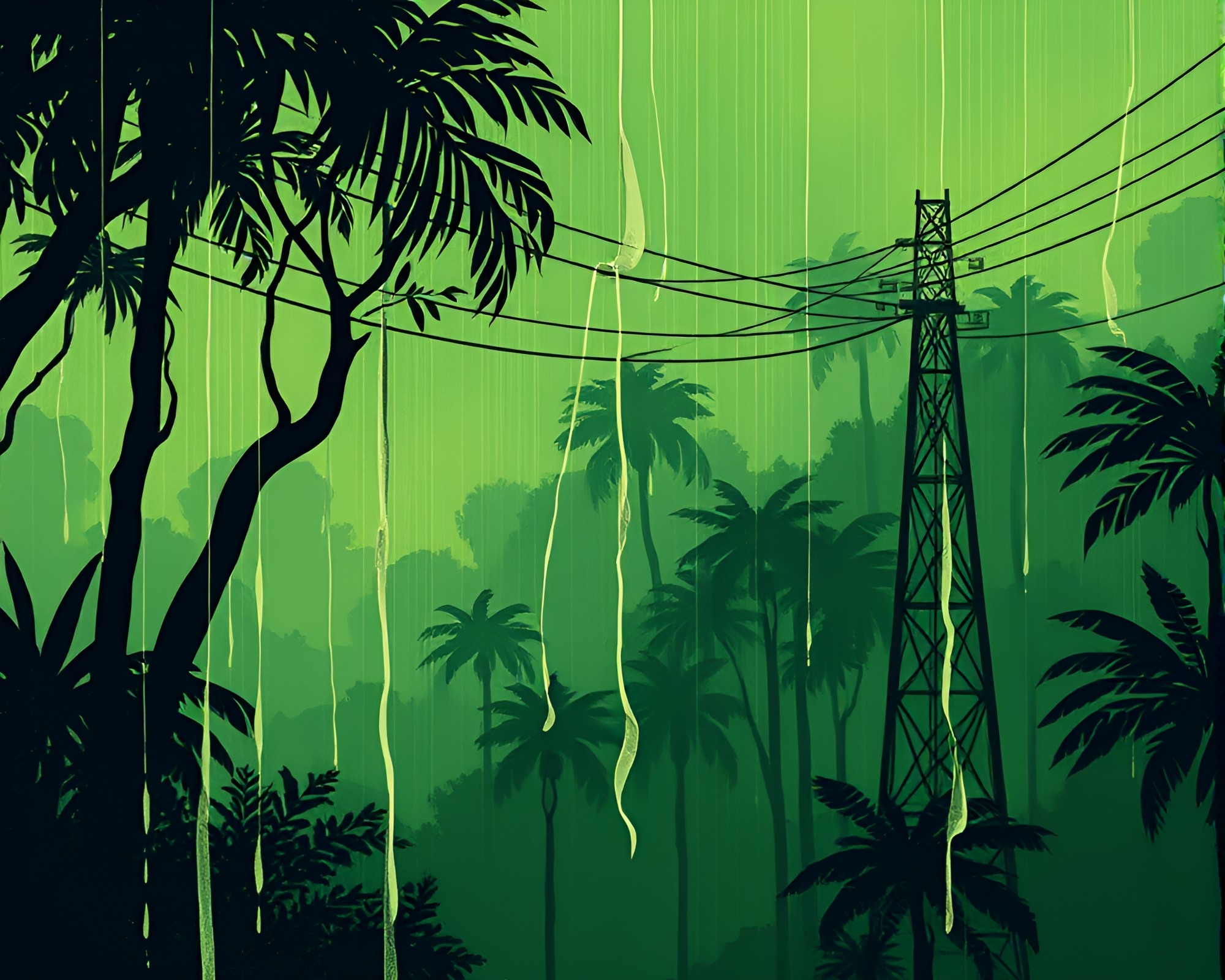 Jungle Telegraph: Paper Tears in Morse Code Rainforest – free AI stock image
