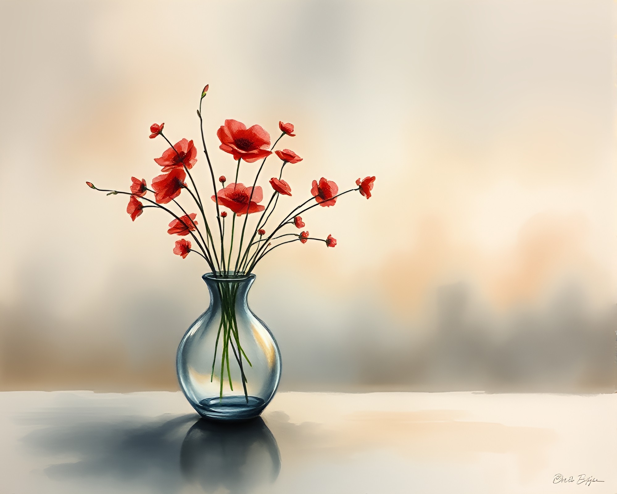 Vase in Chalk Scrawls Under Watercolor Fog – free AI stock image