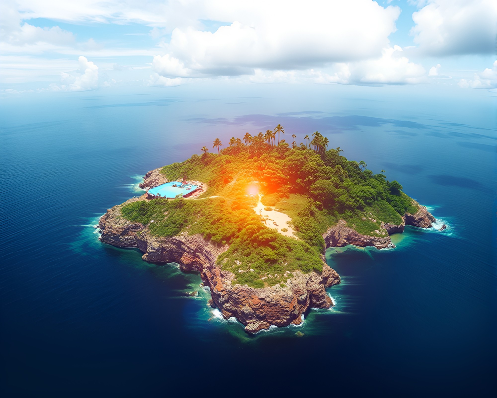 Glitch Island Portrait with Particle Simulation – free AI stock image