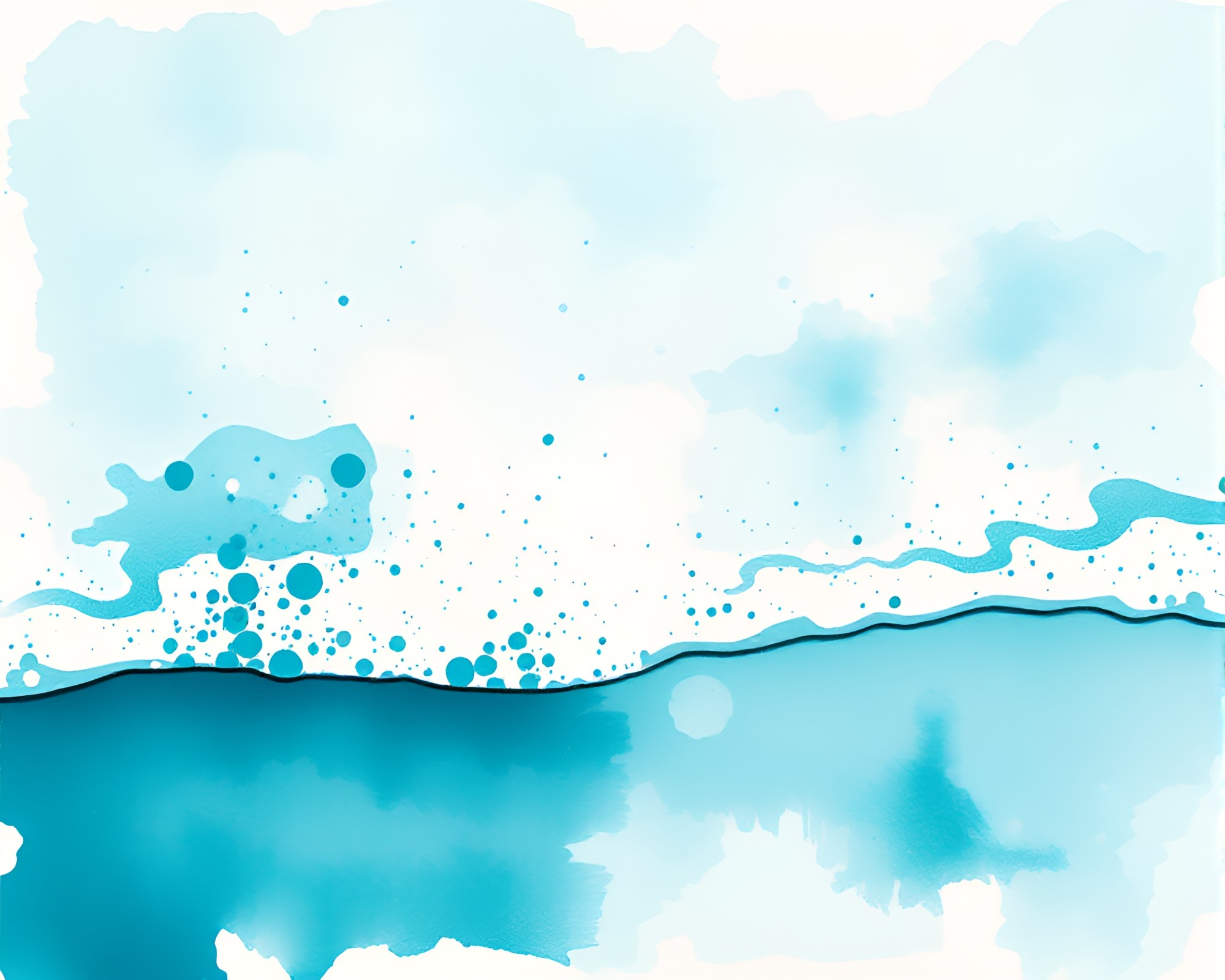 Teal Serenity Beach with Stipple Ink Splashes – free AI stock image