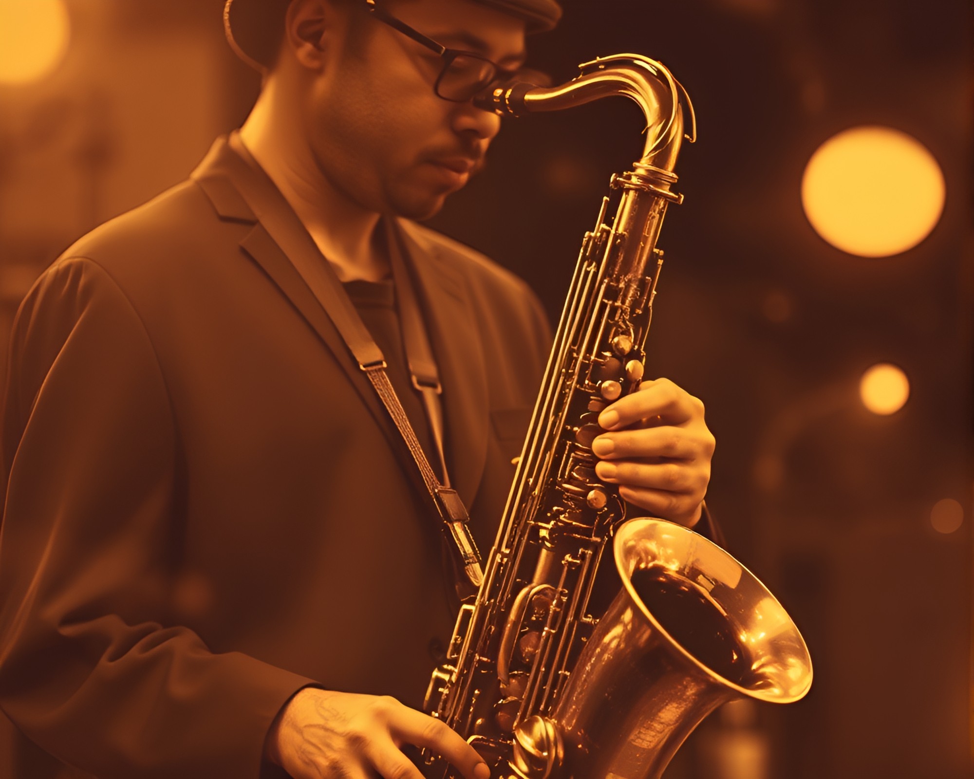 Saxophone Serenade: Double Exposure Stained Glass Fantasy – free AI stock image