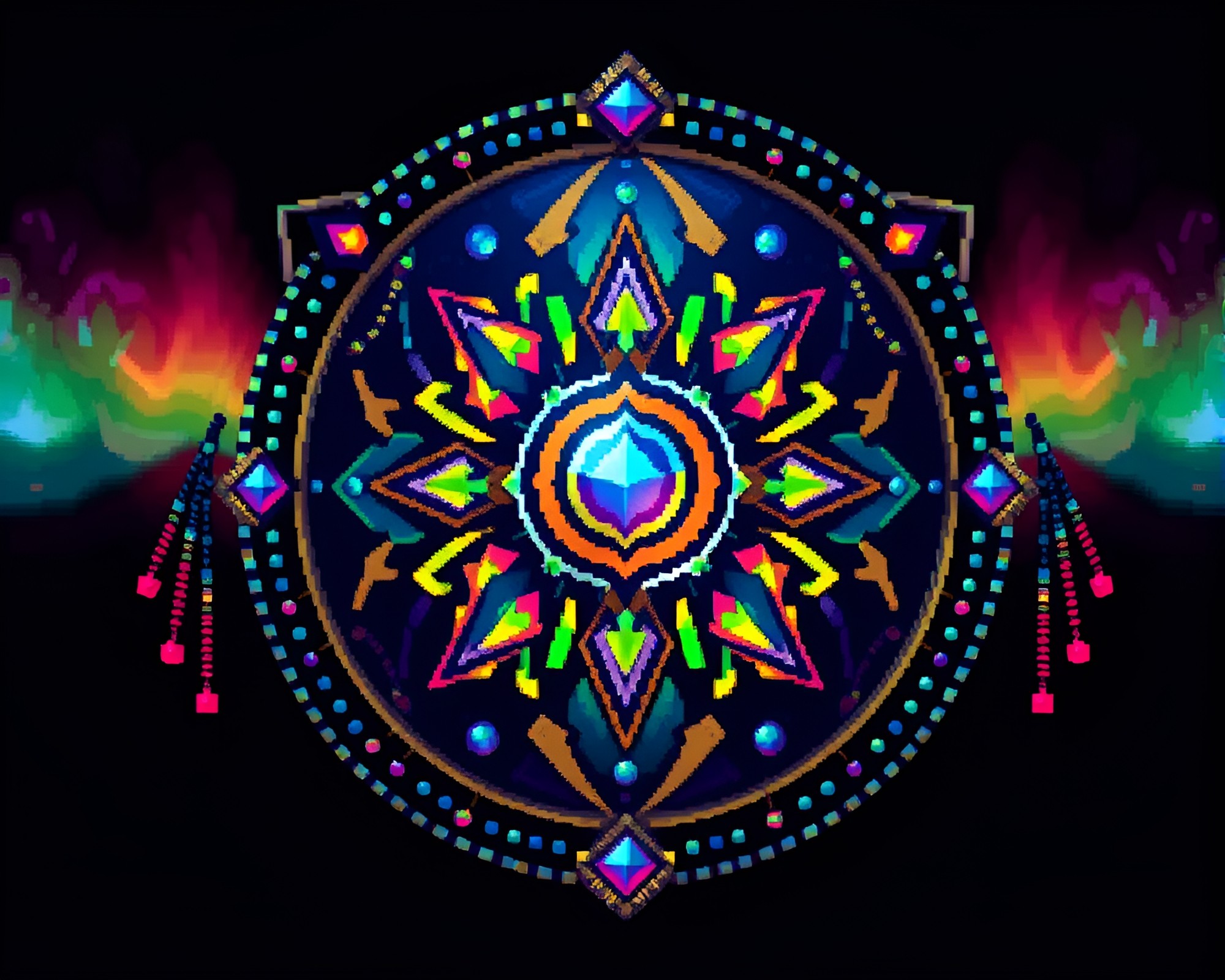 Aurora Hues Shield in Pixel Art Beadwork – free AI stock image
