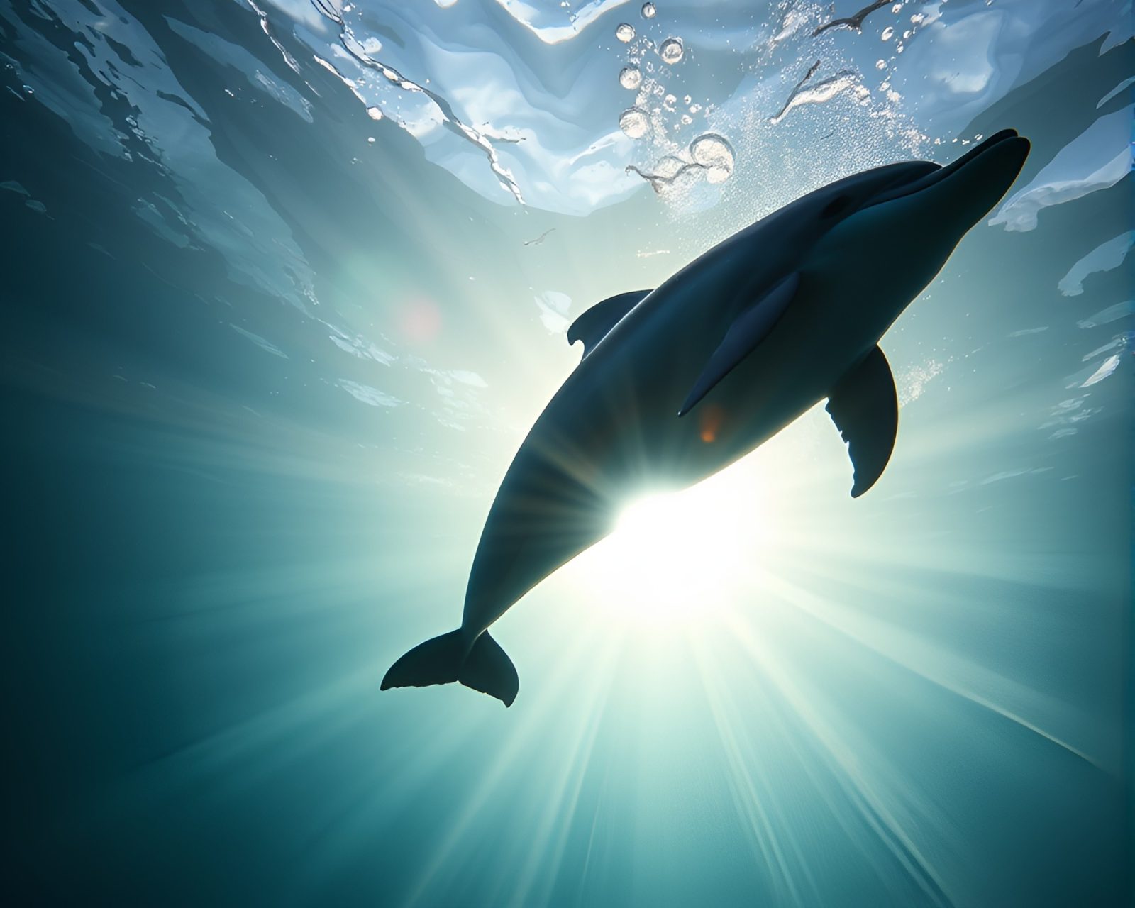 Bright midday sunlight illuminating detailed écorché dolphin sculpture