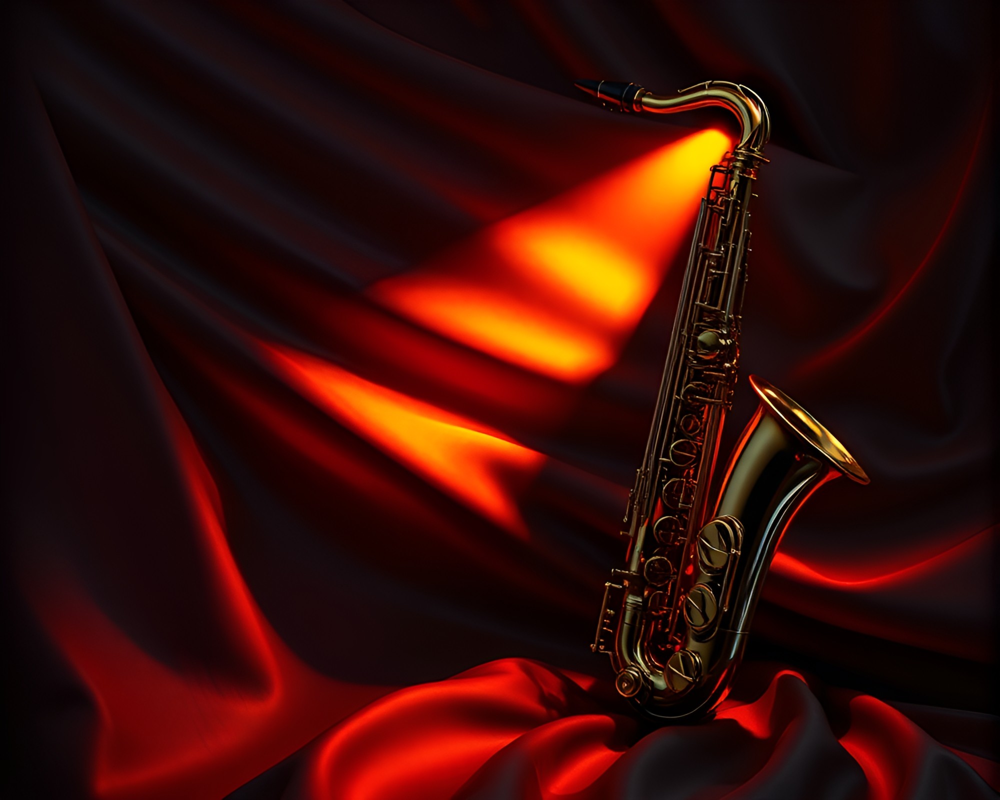 Saxophonist in Fabrics Under Torchlight Glow – free AI stock image
