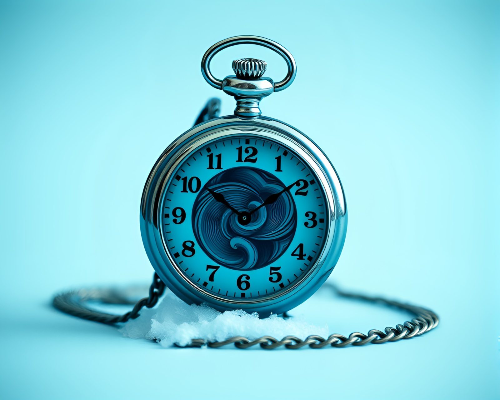Retro film grain image of swirling vortex surrounding pocket watch