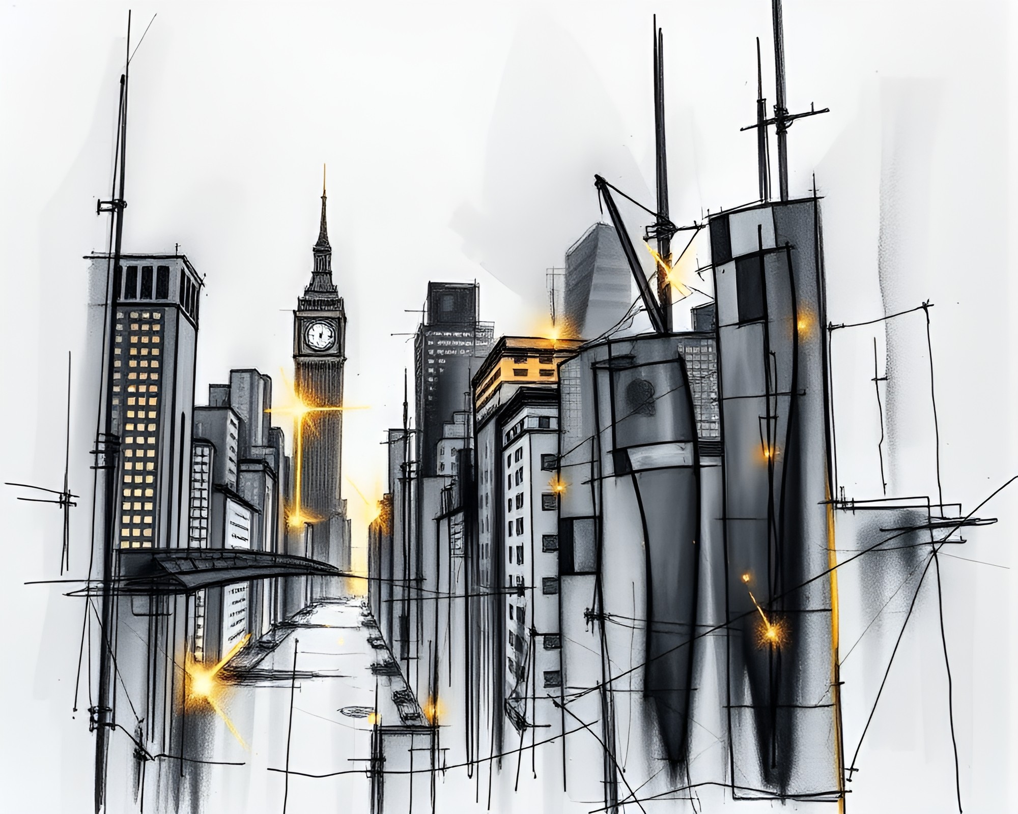 Neon Cityscape with Geometric Charcoal Patterns – free AI stock image