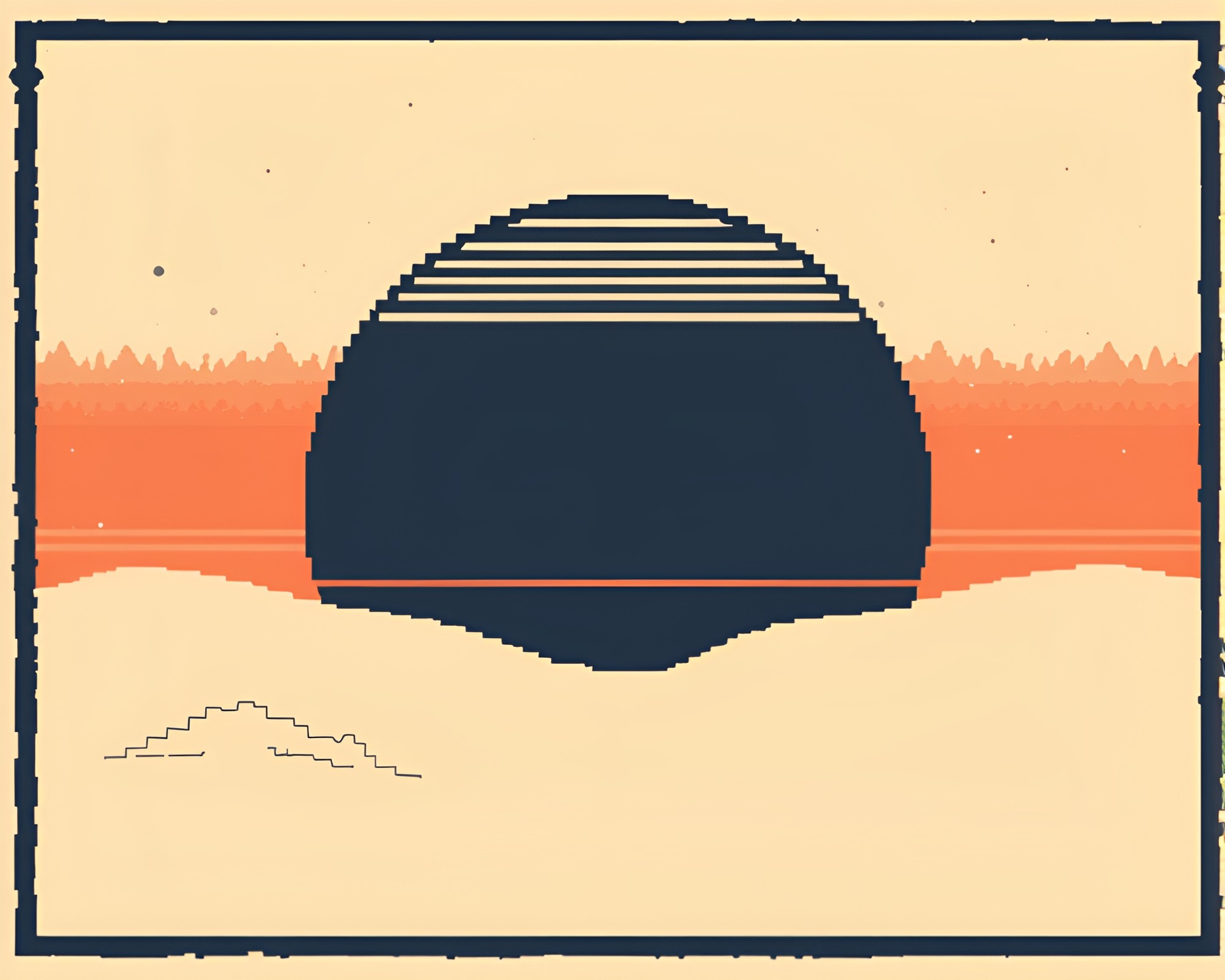 Retro Woodblock Print Pixel Art Ring Design – free AI stock image