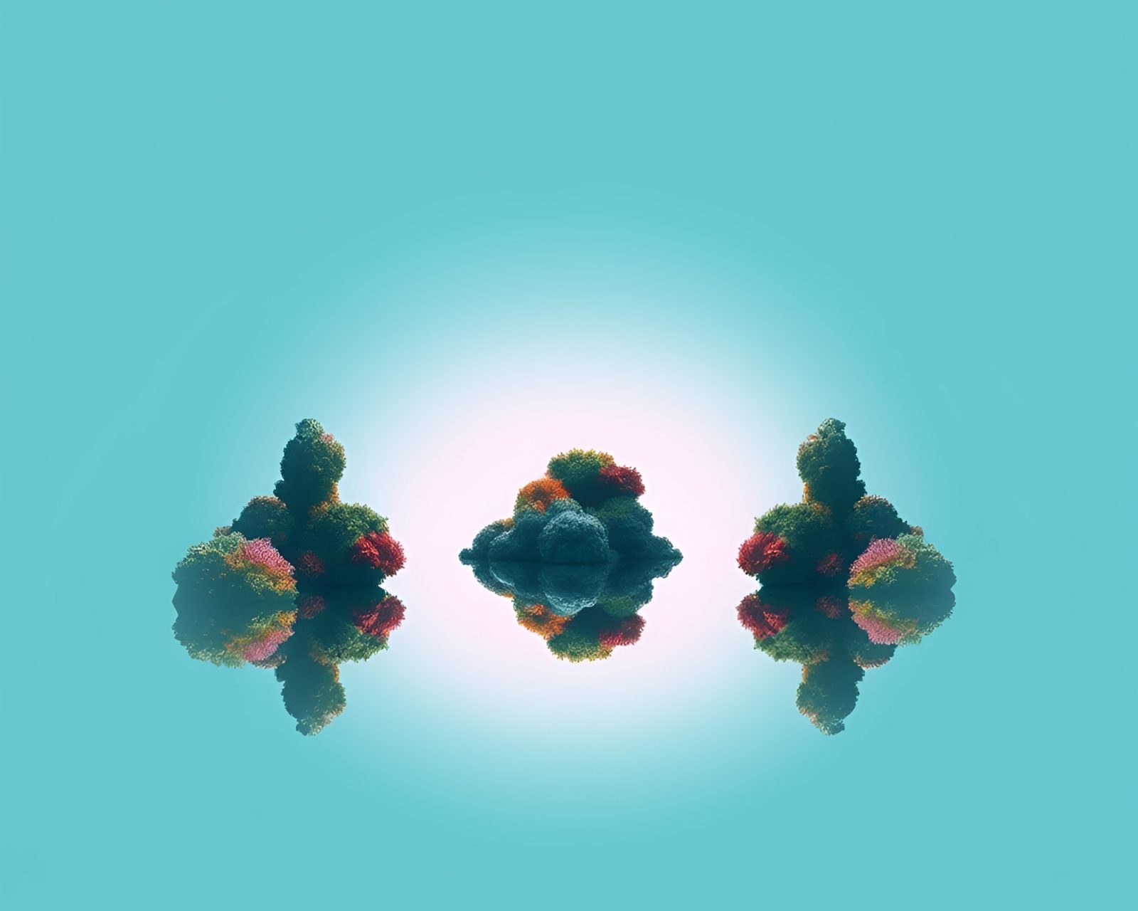 Two reflections of vibrant coral reef in lens vignette