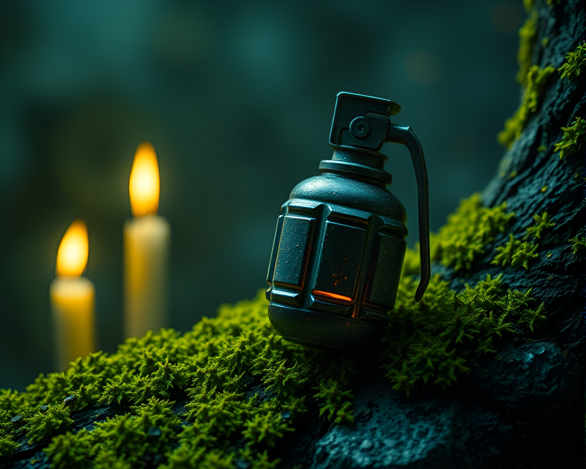 Dystopian Lichen Antimatter Grenade in Candlelit Ambiance – free AI stock image