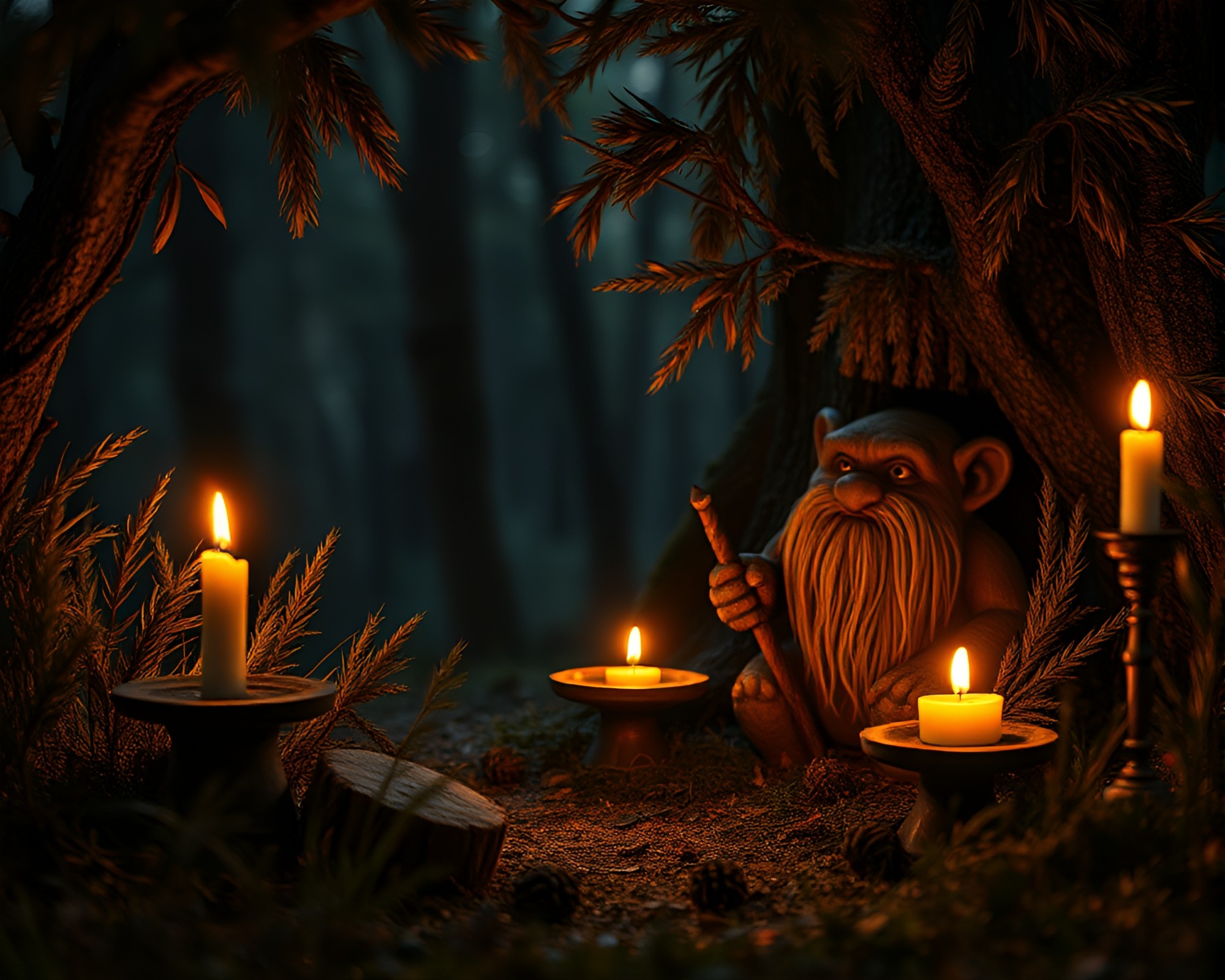 Enchanting Troll illuminated by Candlelight and Rim Lighting – free AI stock image