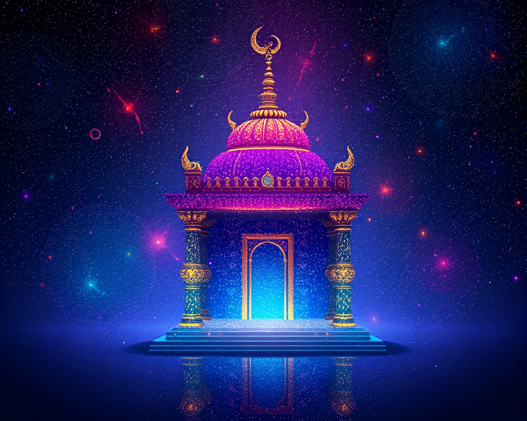 Galaxy Temple with Rim Lighting Dot Matrix Composition – free AI stock image