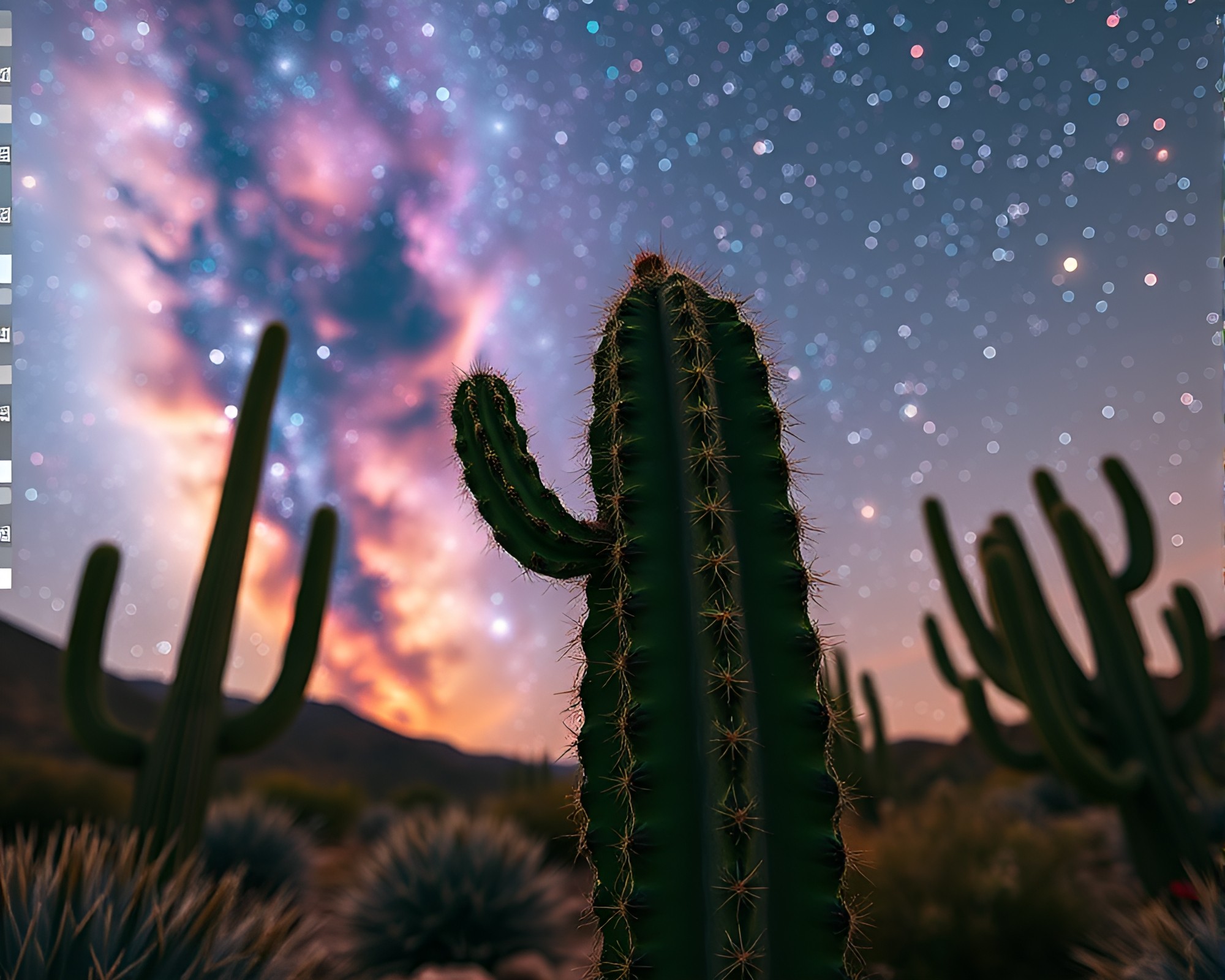 Cactus Nebula Pixel Grid – free AI stock image