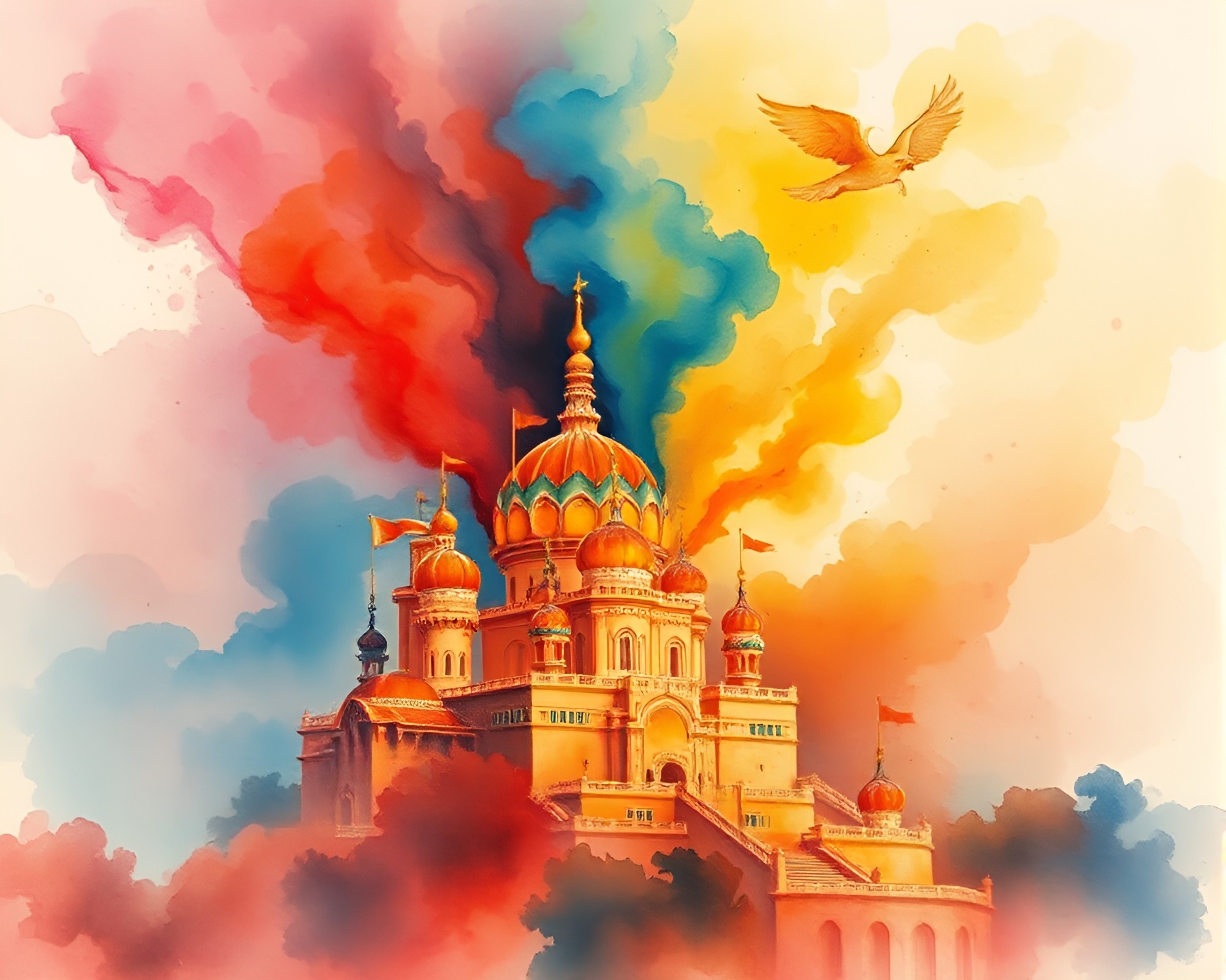 Mind Palace Zoom Burst in Infrared Watercolor – free AI stock image
