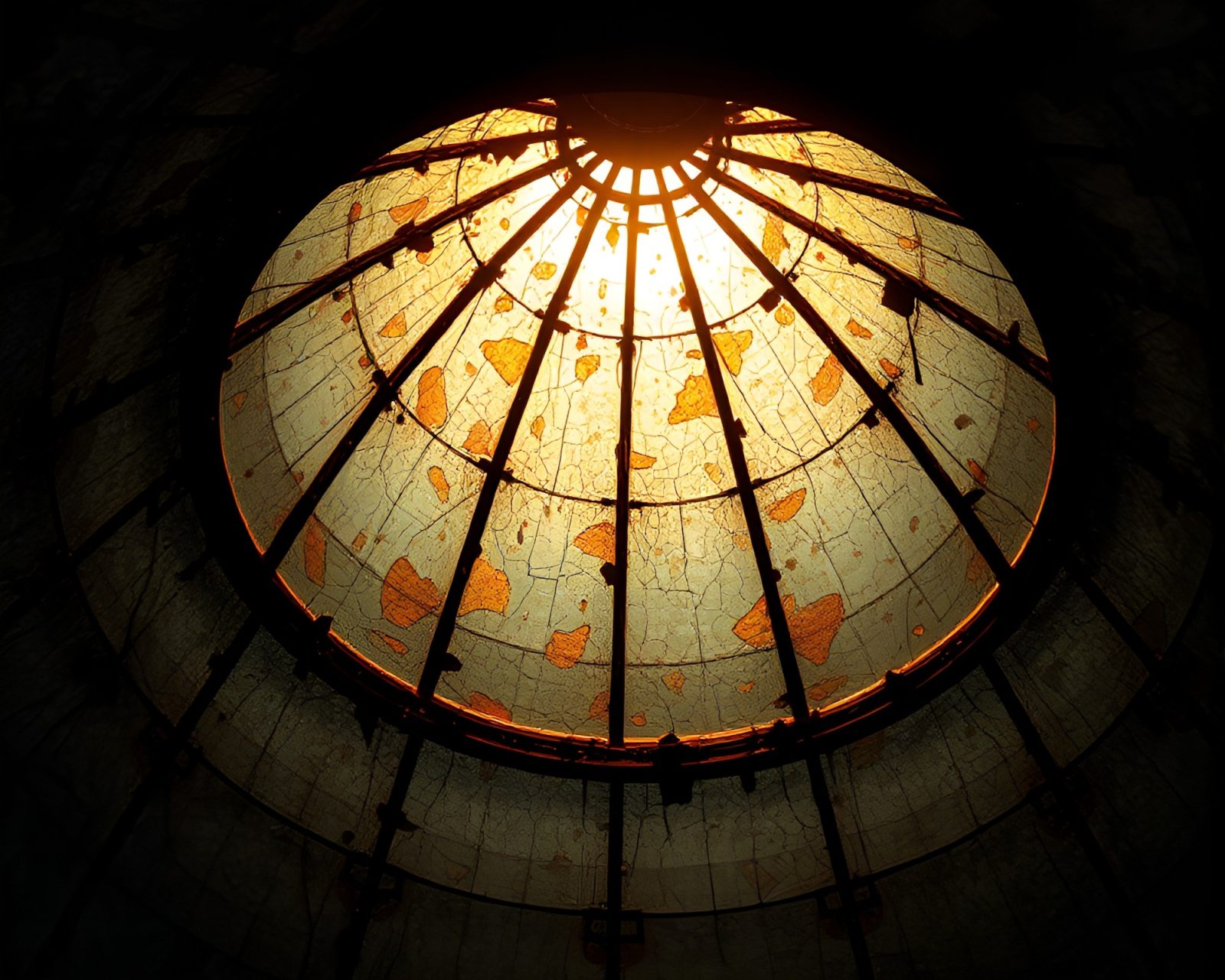 Illustration of a rust flake textured dome with pixelated light