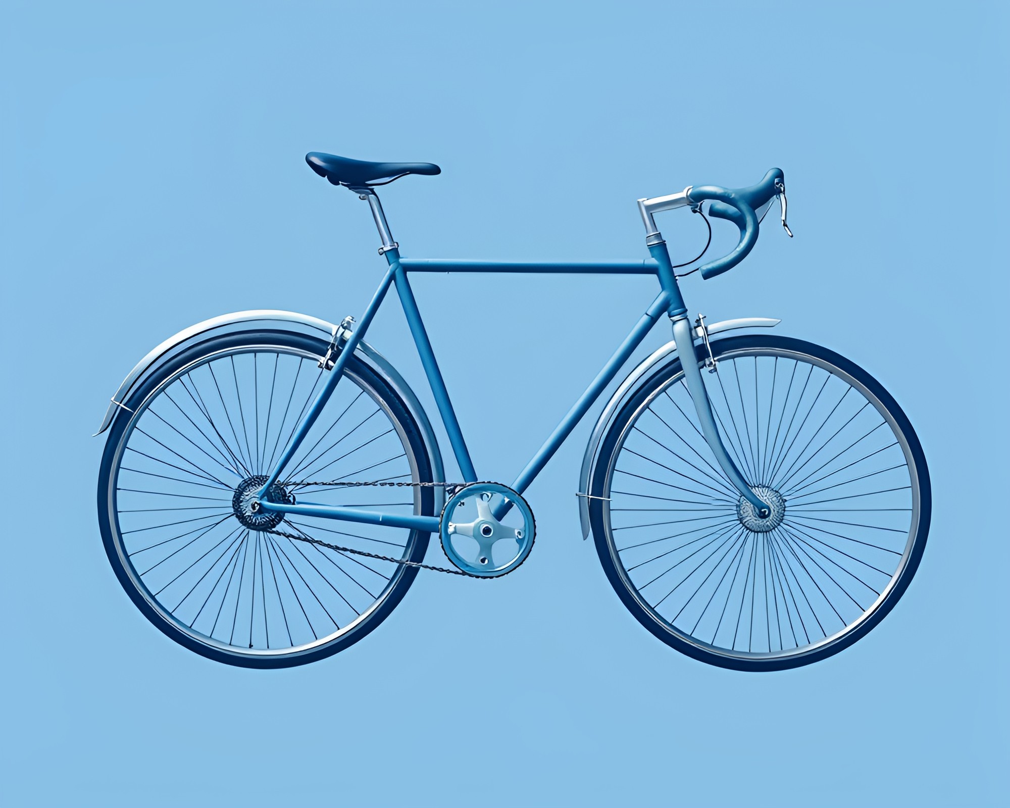 Fibonacci Spiral Bicycle in Monochrome Blue Design – free AI stock image