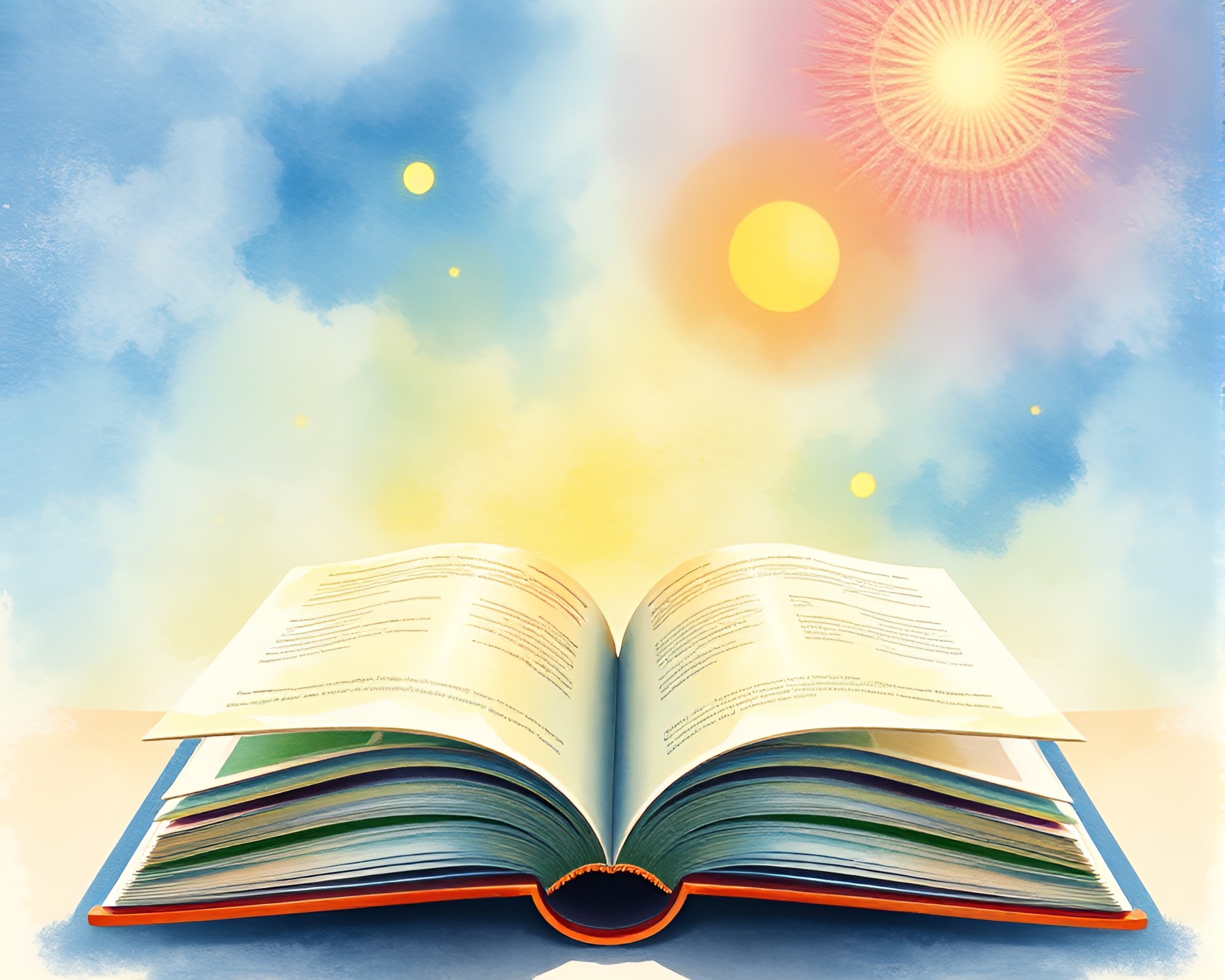 Enchanted Book with Sun Glares and Watercolor Wash – free AI stock image