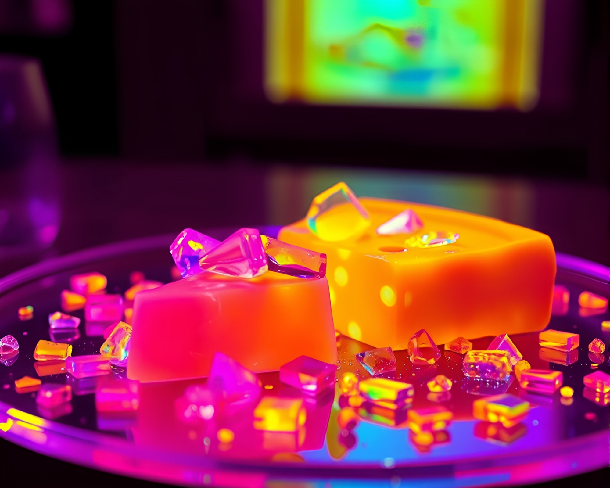 Surreal Cheese Platter Shattered by Thermal Colors – free AI stock image
