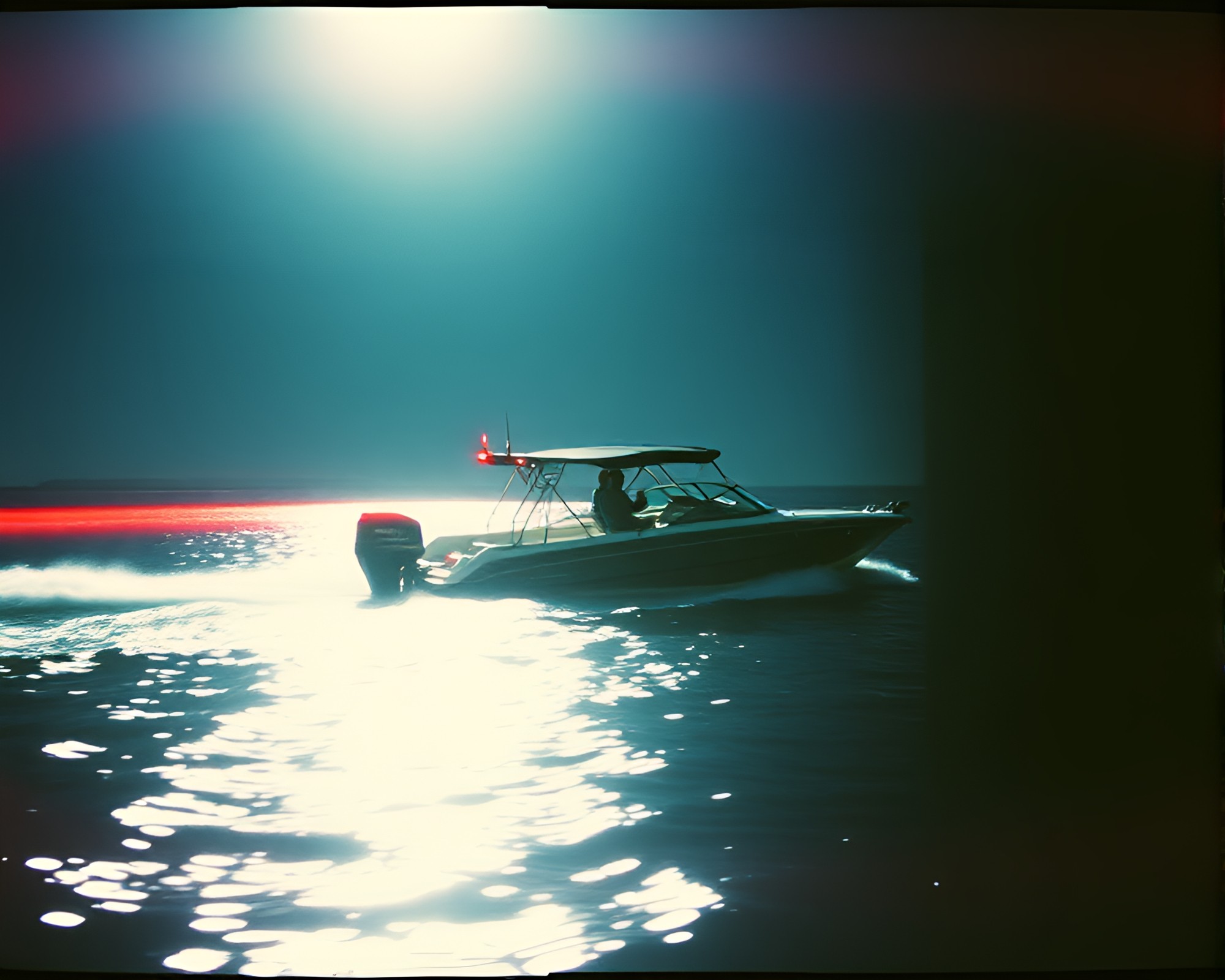 Hydrofoil Boat in Neon Noir Light Leaks – free AI stock image
