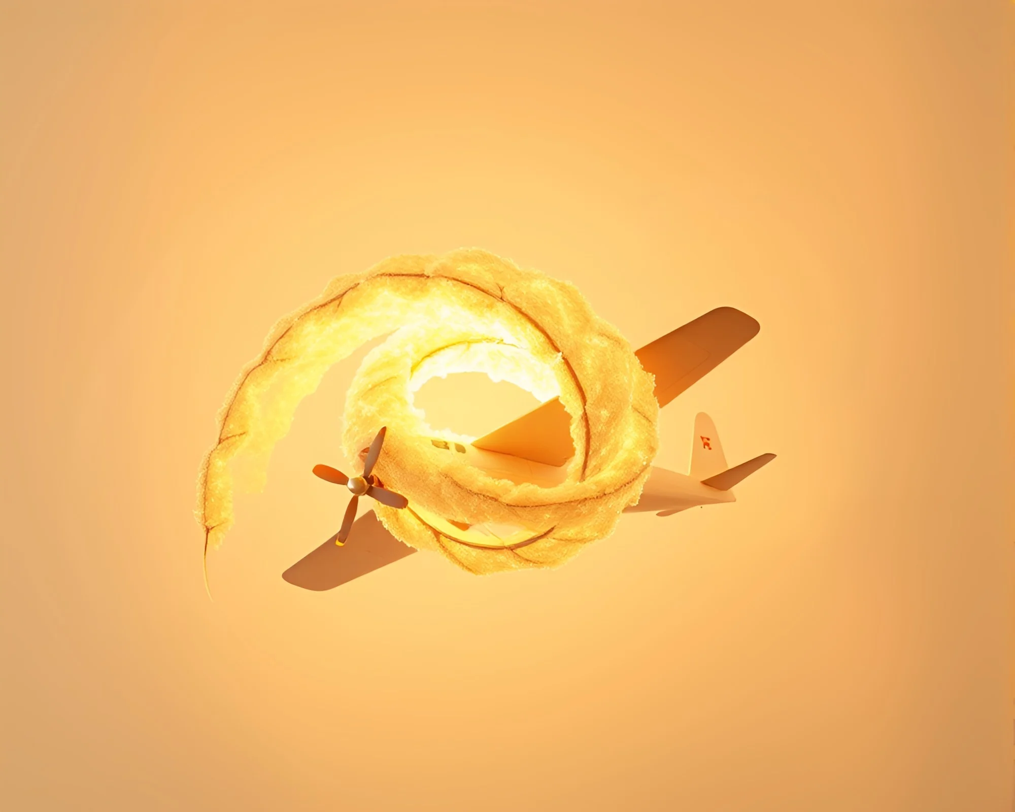 Spiral Airplane Soaring Through Library Lamp Light