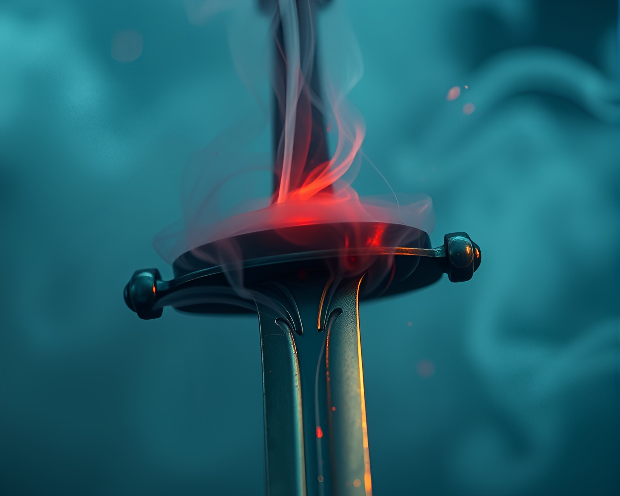 Holographic Sword emitting mesmerizing smoke rings divisionism artwork – free AI stock image
