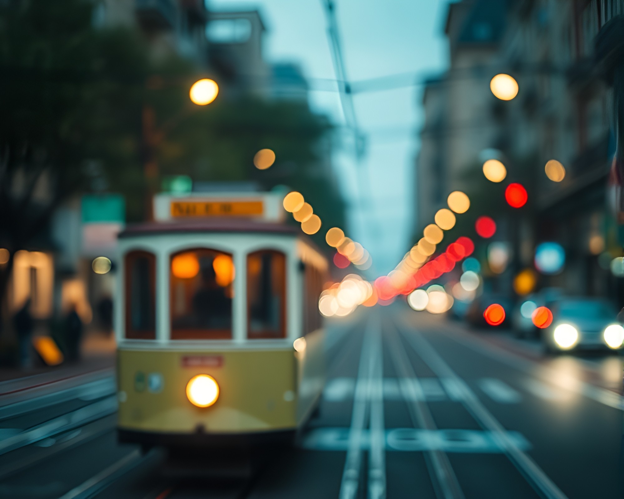 Cable Car Sunset Ride Through Acid Wash Dream – free AI stock image