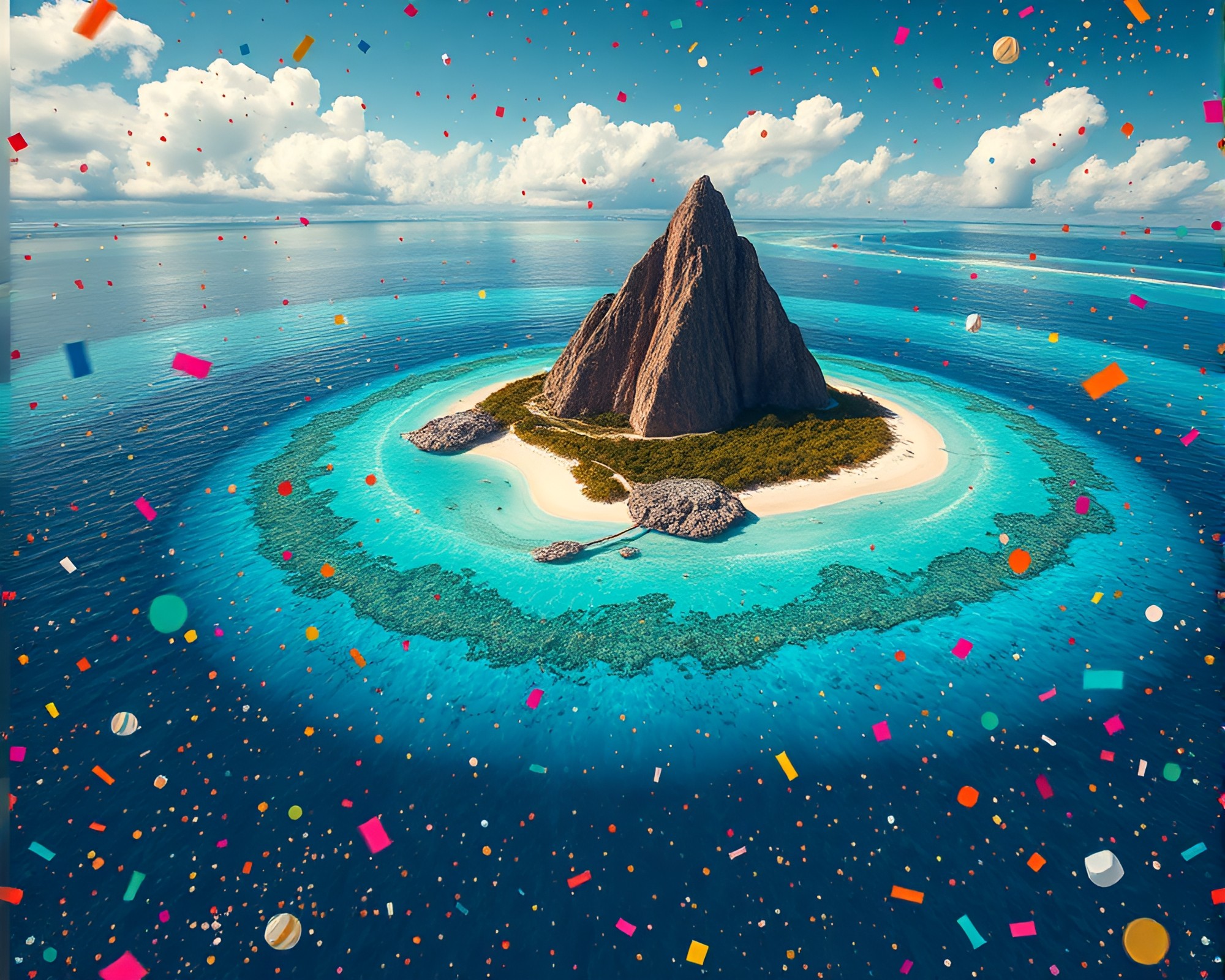 Coral Atoll Skeuomorphic Confetti Portrait – free AI stock image