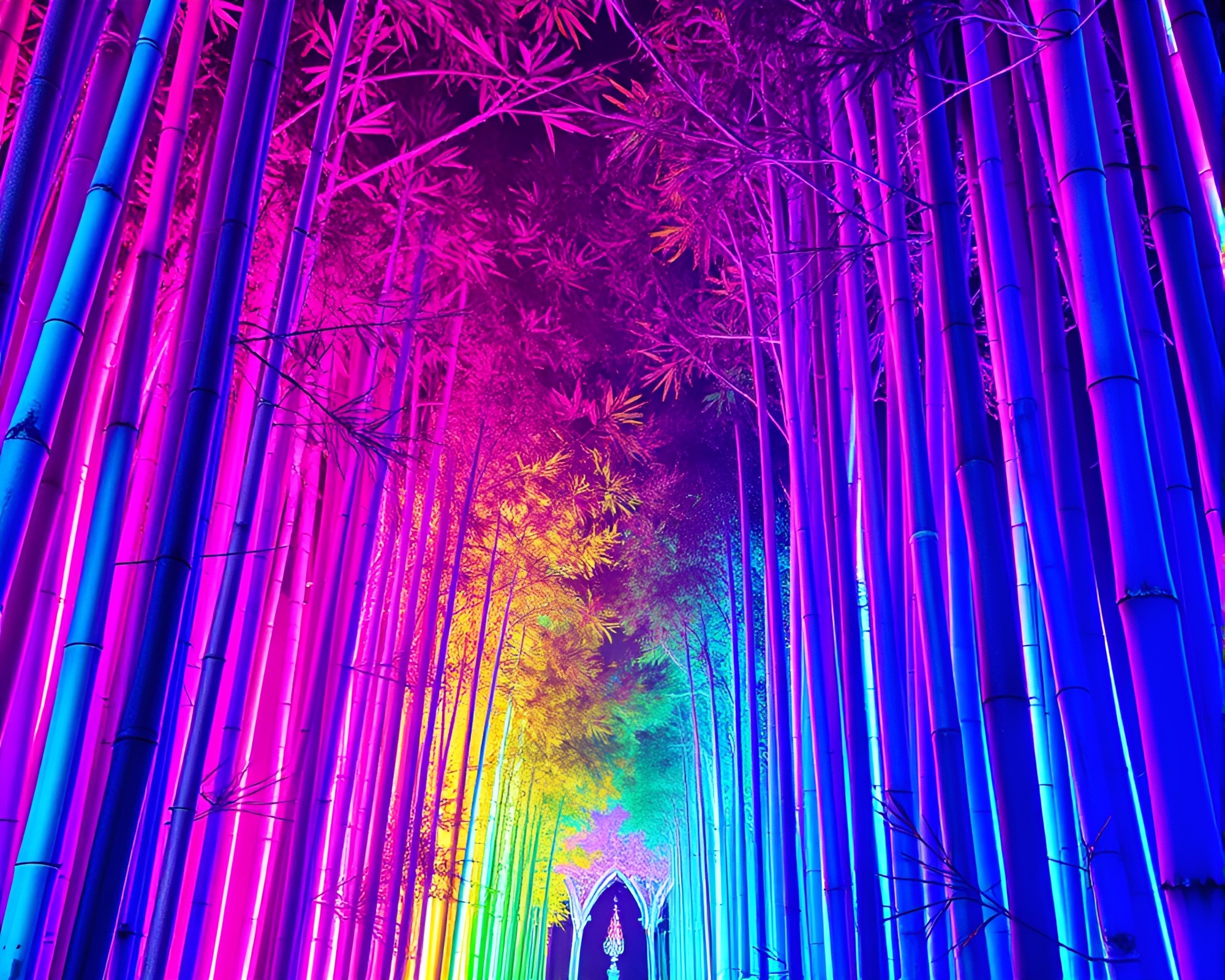 Neon Bamboo Grove with Scan Lines – free AI stock image